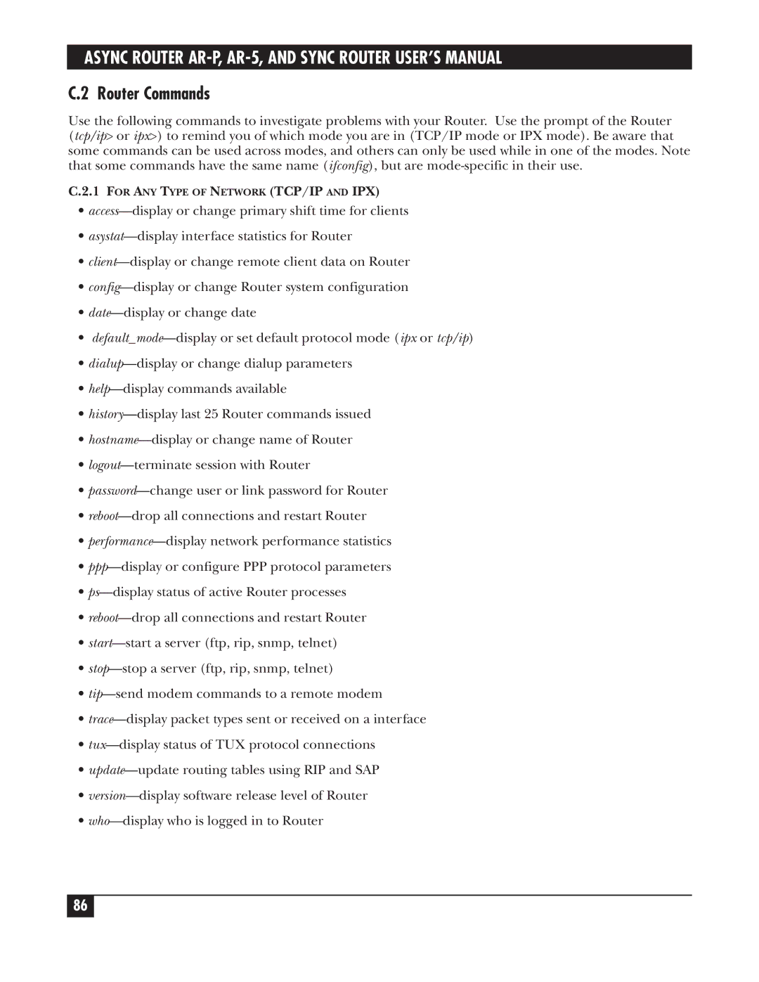 Black Box LRA001A-R2, LRS002A-R2, LRA005A-R2 manual Router Commands 