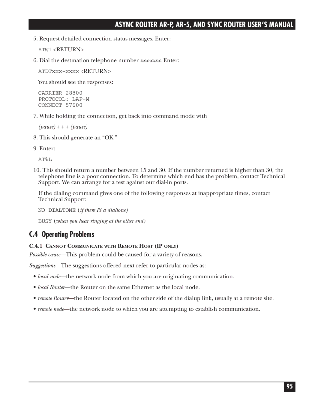 Black Box LRA001A-R2, LRS002A-R2, LRA005A-R2 manual Operating Problems, Pause + + + pause 