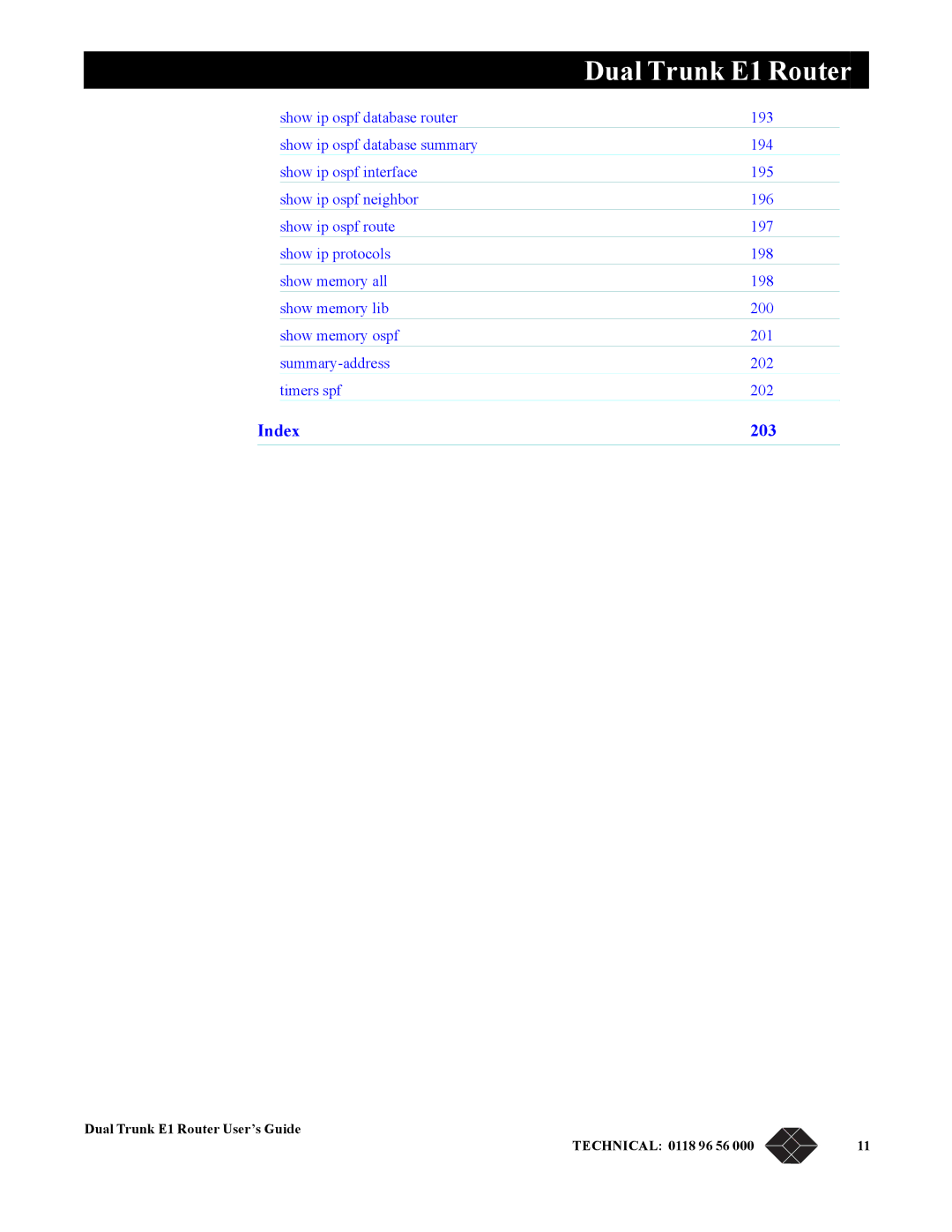 Black Box LRU4240 manual Index 203 