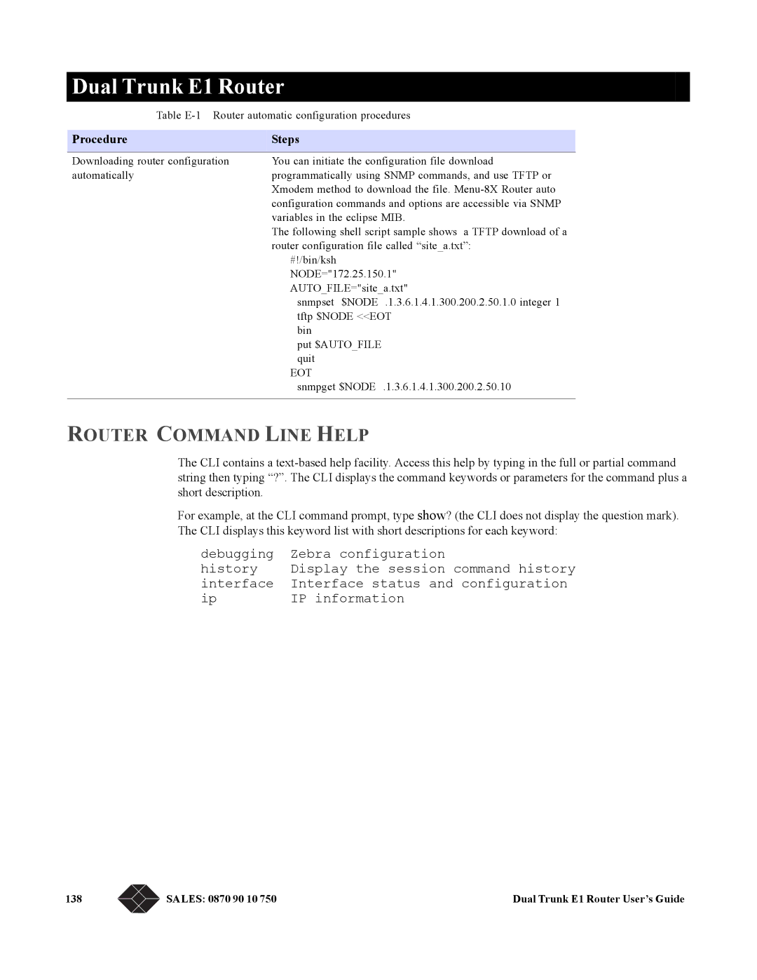 Black Box LRU4240 manual Router Command Line Help, Sales 0870 90 10 