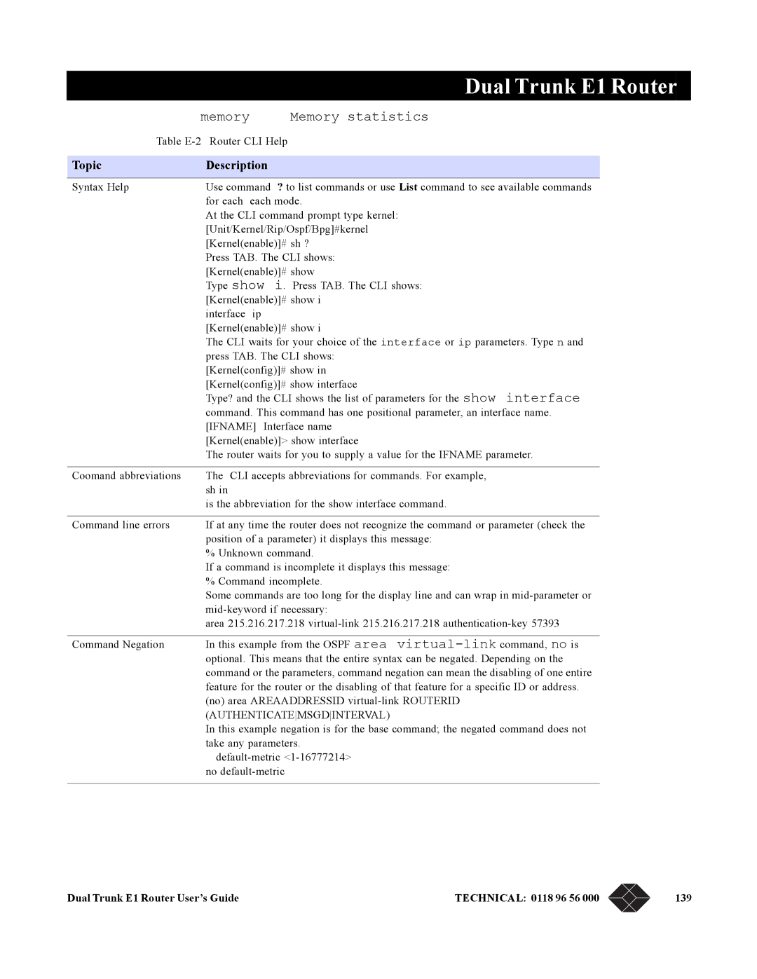 Black Box LRU4240 manual Topic Description, Dual Trunk E1 Router User’s Guide Technical 0118 96 56 139 