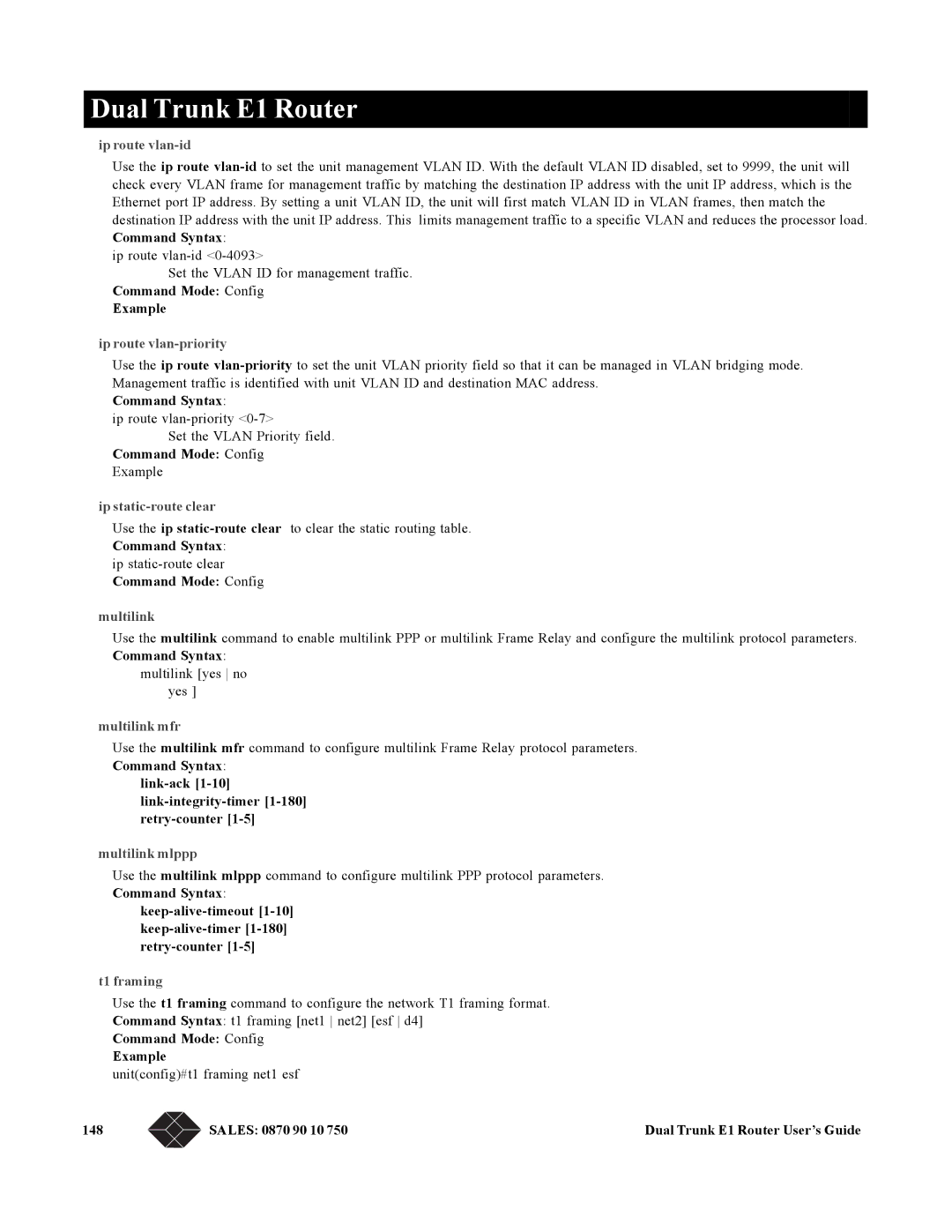 Black Box LRU4240 Ip route vlan-id, Ip route vlan-priority, Ip static-route clear, Multilink mfr, Multilink mlppp 