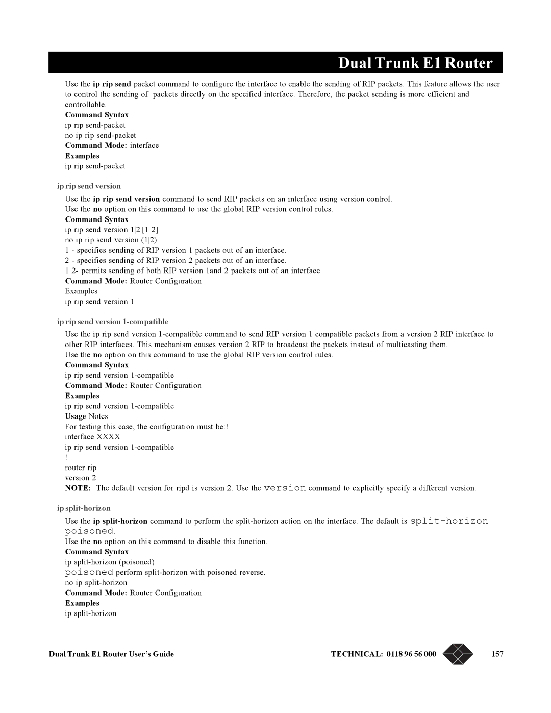 Black Box LRU4240 manual Ip rip send version 1-compatible, Ip split-horizon 