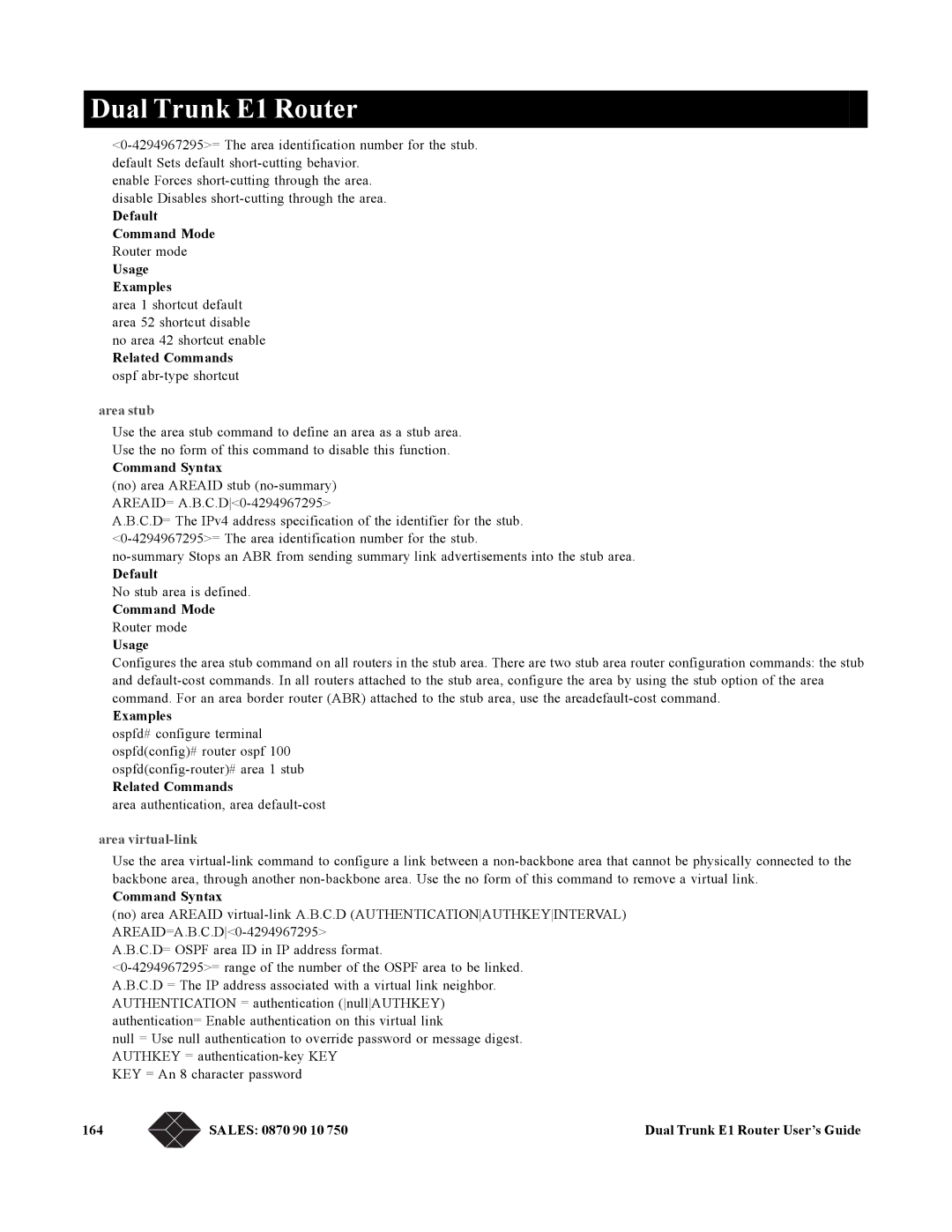Black Box LRU4240 manual Area stub, Area virtual-link 