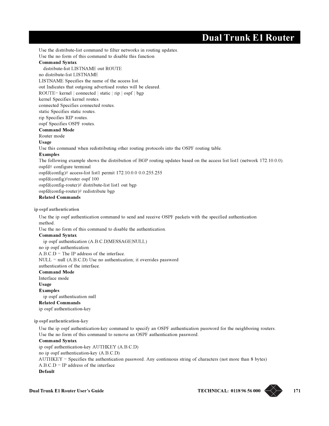 Black Box LRU4240 manual Related Commands ip ospf authentication, Ip ospf authentication-key 