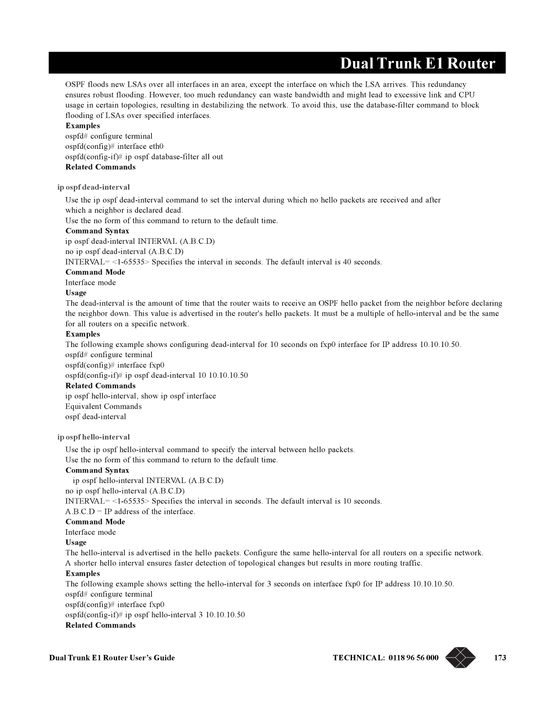 Black Box LRU4240 manual Related Commands ip ospf dead-interval, Ip ospf hello-interval 