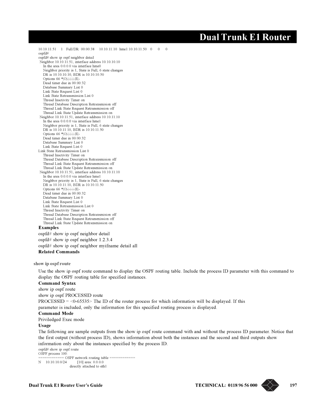 Black Box LRU4240 manual Show ip ospf route, Command Syntax show ip ospf route 