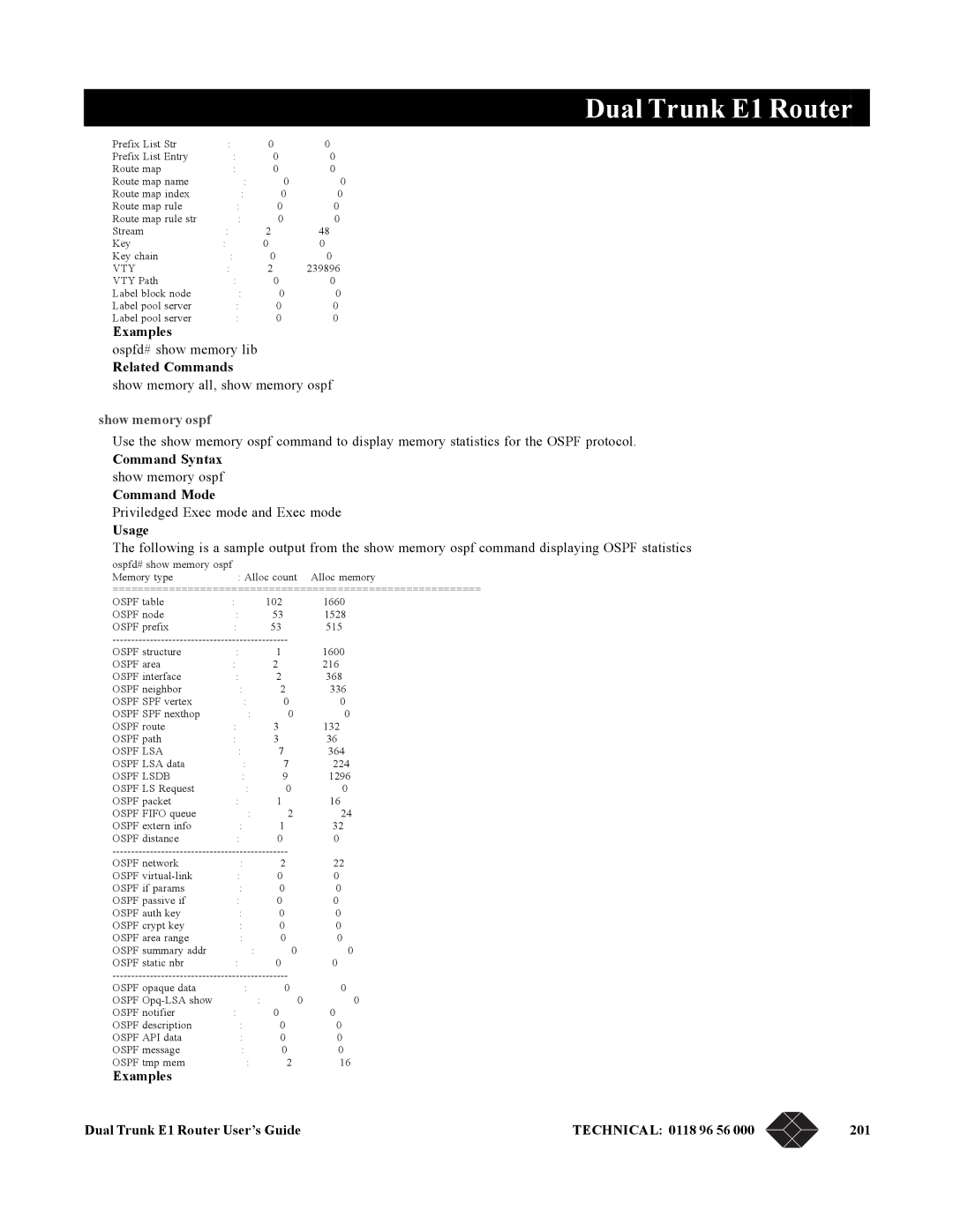 Black Box LRU4240 manual Show memory ospf 