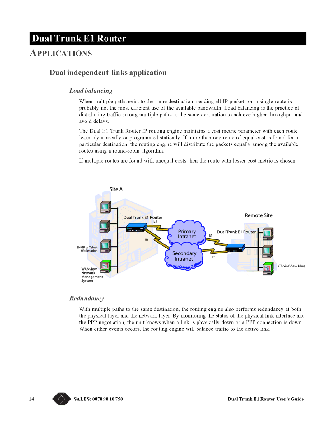 Black Box LRU4240 manual Applications, Dual independent links application, Load balancing, Redundancy 