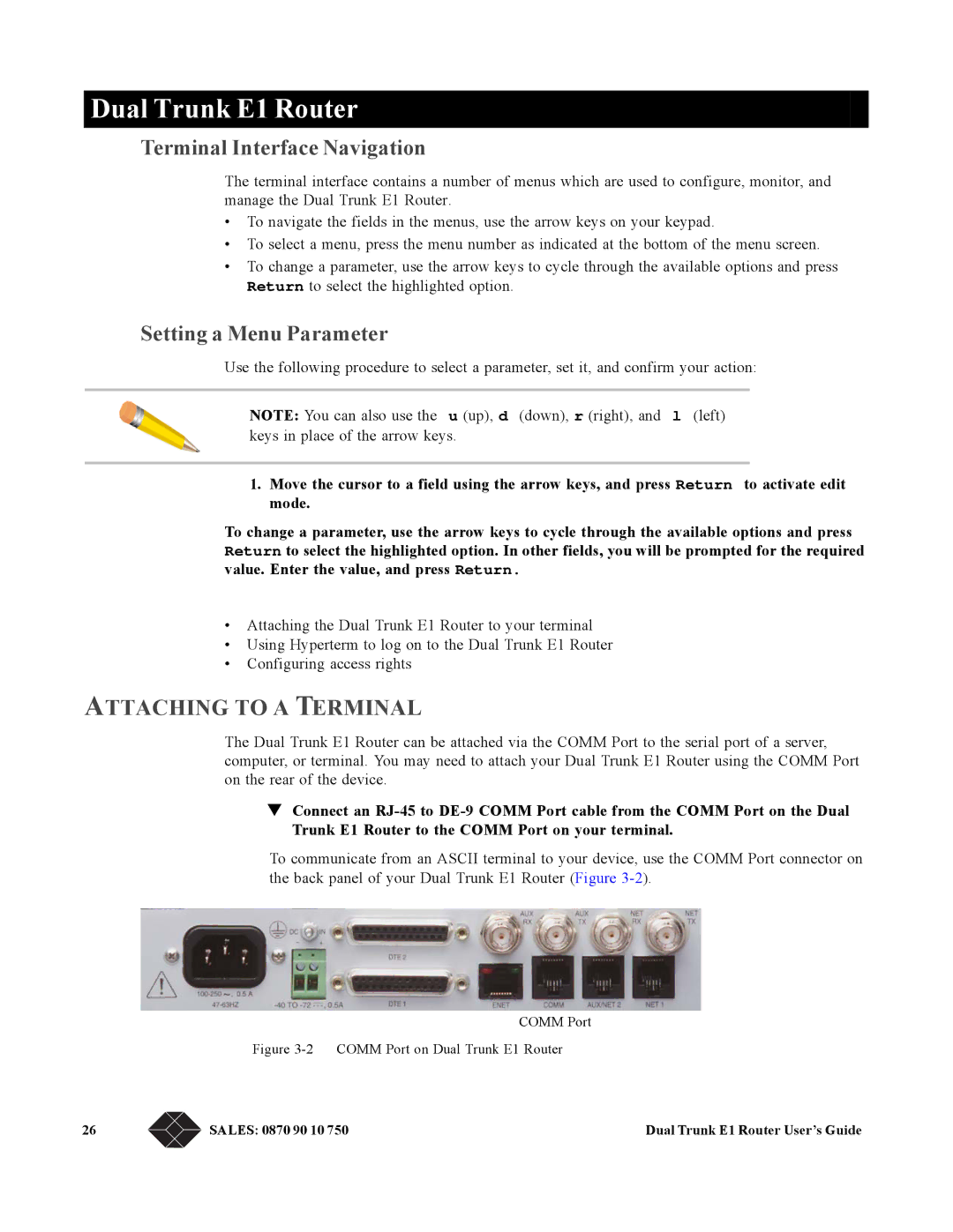 Black Box LRU4240 manual Terminal Interface Navigation, Setting a Menu Parameter, Attaching to a Terminal 