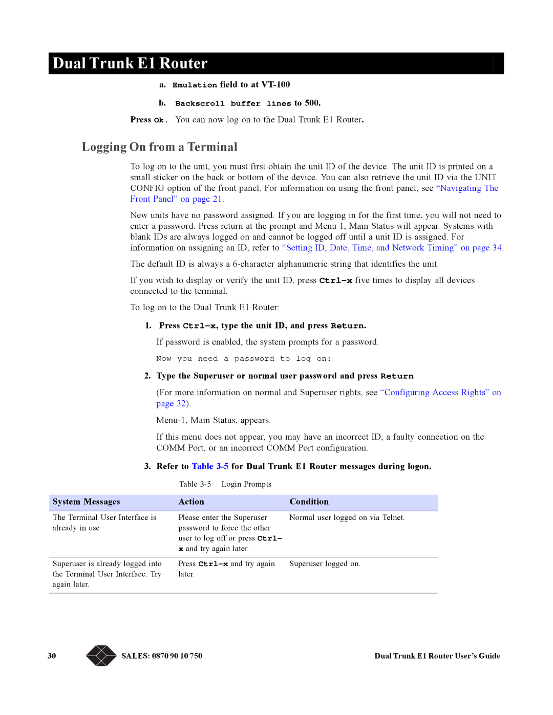 Black Box LRU4240 manual Logging On from a Terminal 