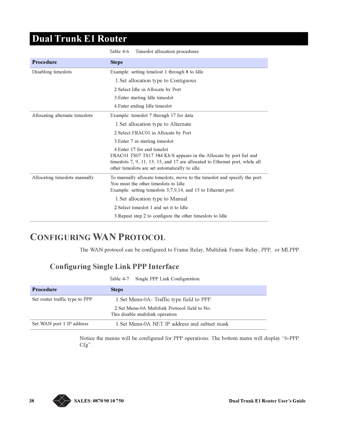 Black Box LRU4240 manual Configuring WAN Protocol, Configuring Single Link PPP Interface 