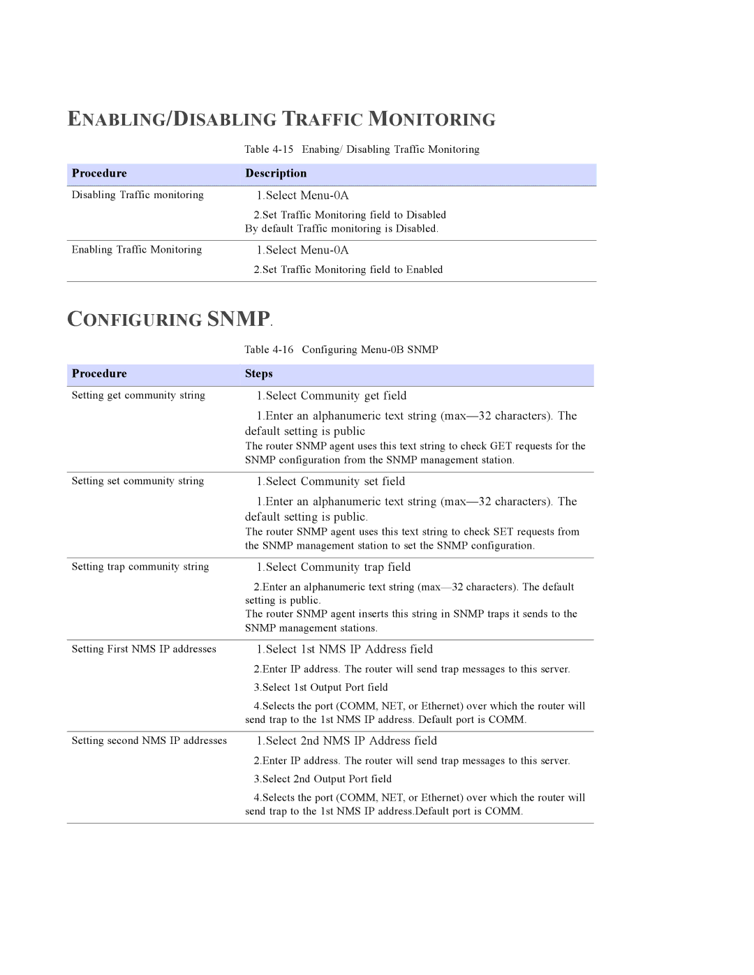 Black Box LRU4240 manual ENABLING/DISABLING Traffic Monitoring, Configuring Snmp 