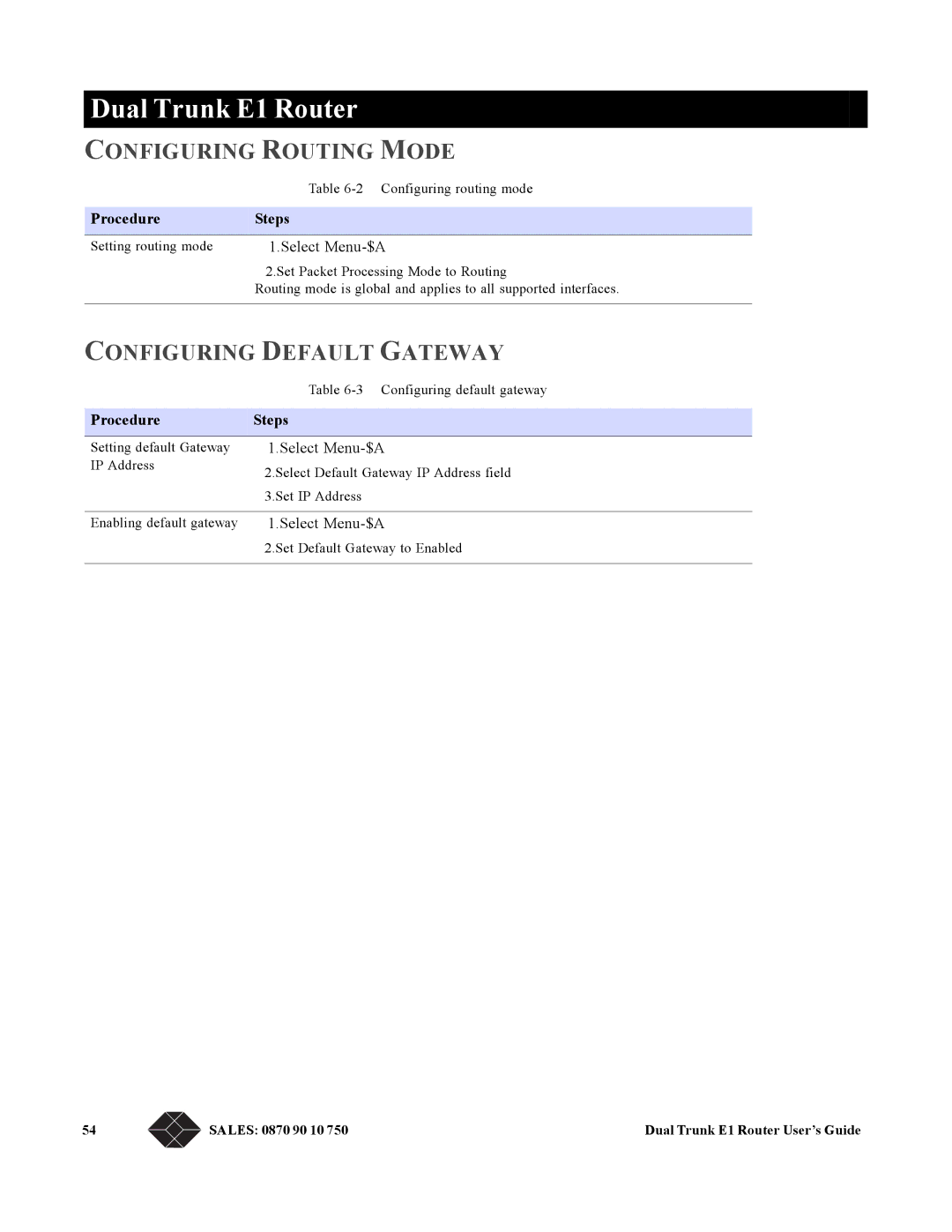 Black Box LRU4240 manual Configuring Routing Mode, Configuring Default Gateway 