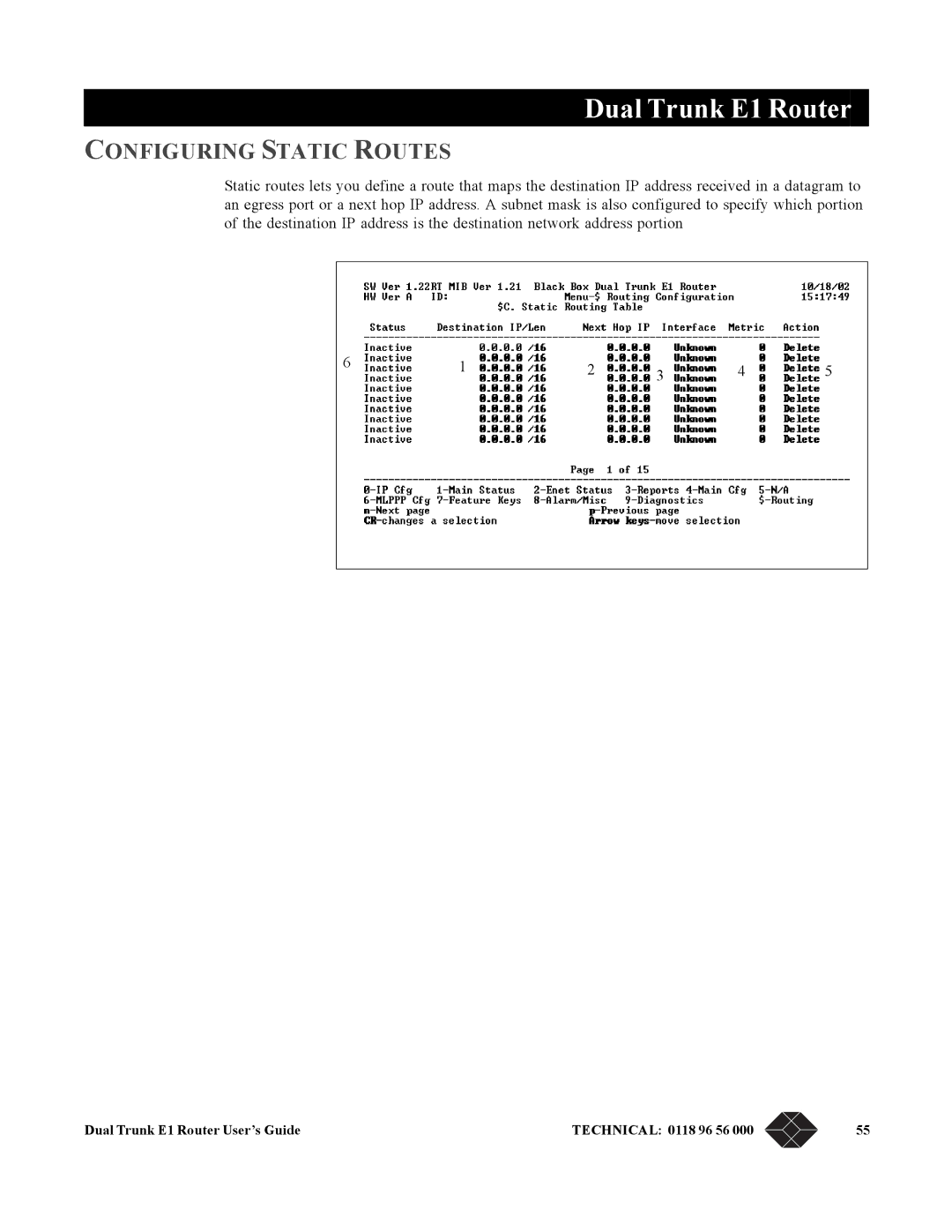 Black Box LRU4240 manual Configuring Static Routes 