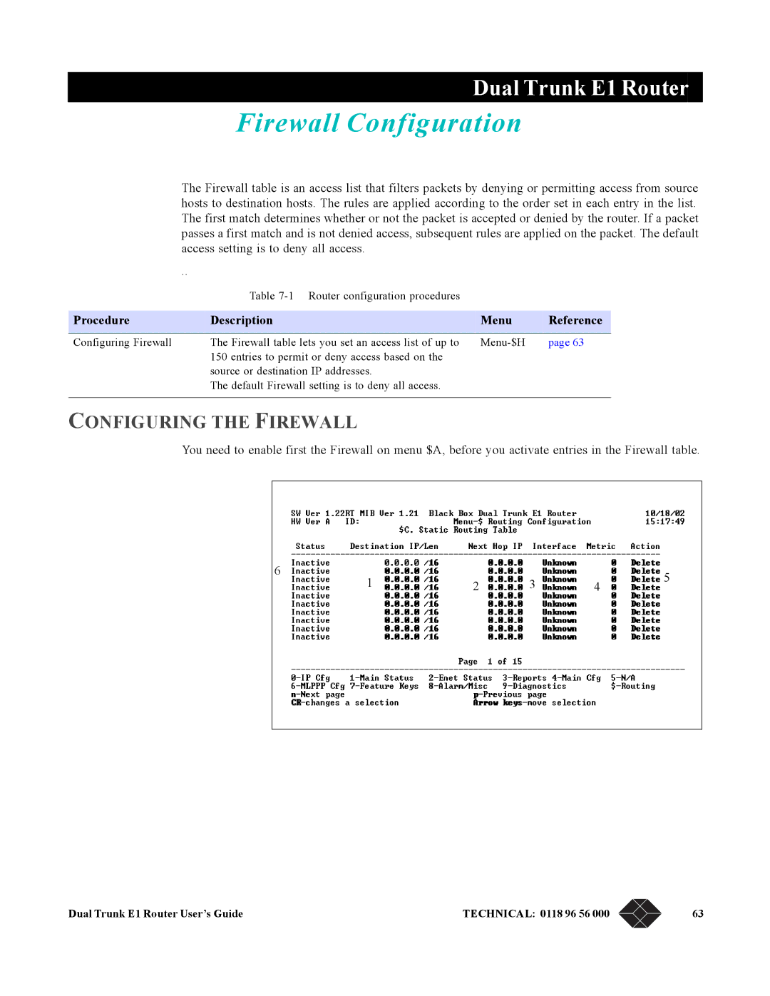 Black Box LRU4240 manual Firewall Configuration, Configuring the Firewall 