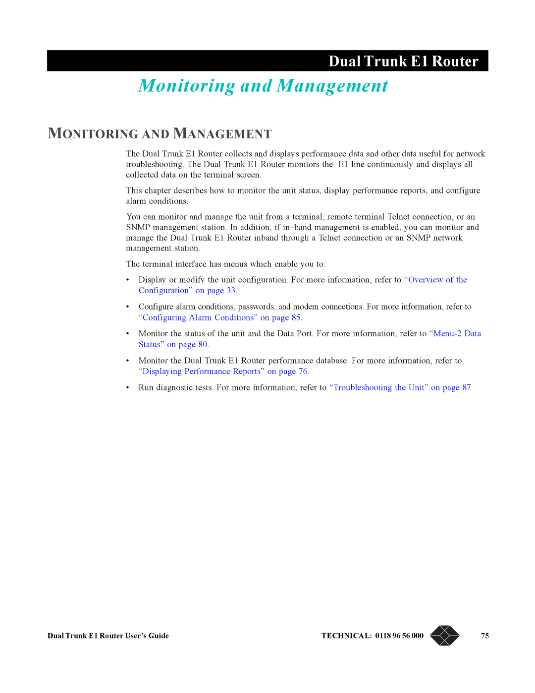 Black Box LRU4240 manual Monitoring and Management 