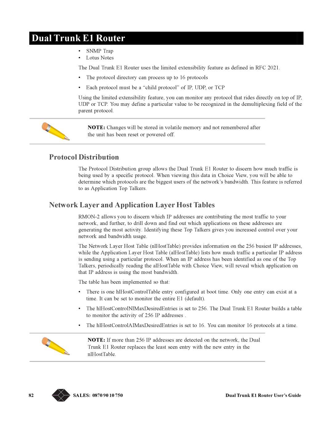 Black Box LRU4240 manual Protocol Distribution, Network Layer and Application Layer Host Tables 