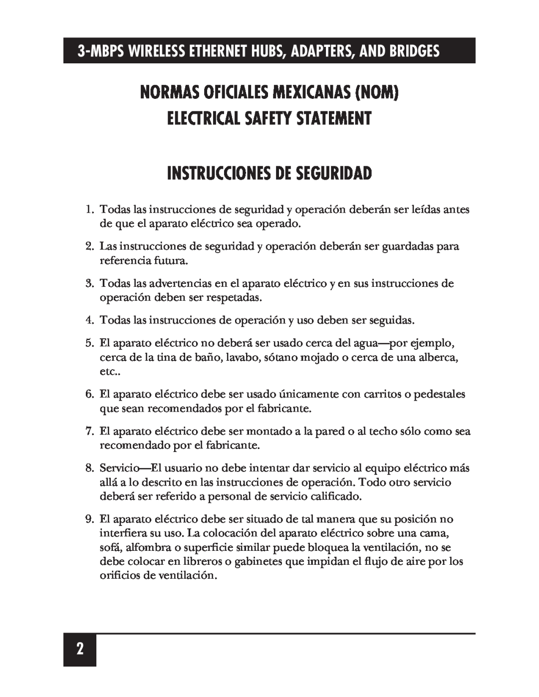 Black Box LW008A, LW012AE, LW011A Normas Oficiales Mexicanas Nom Electrical Safety Statement, Instrucciones De Seguridad 