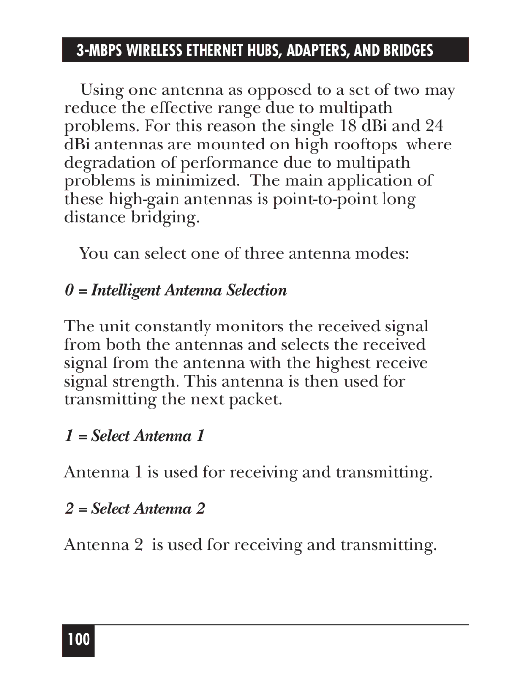 Black Box LW010A, LW012AE, LW011AE, LW008A, LW005A, LW009A, LW003A, LW002A = Intelligent Antenna Selection, = Select Antenna 