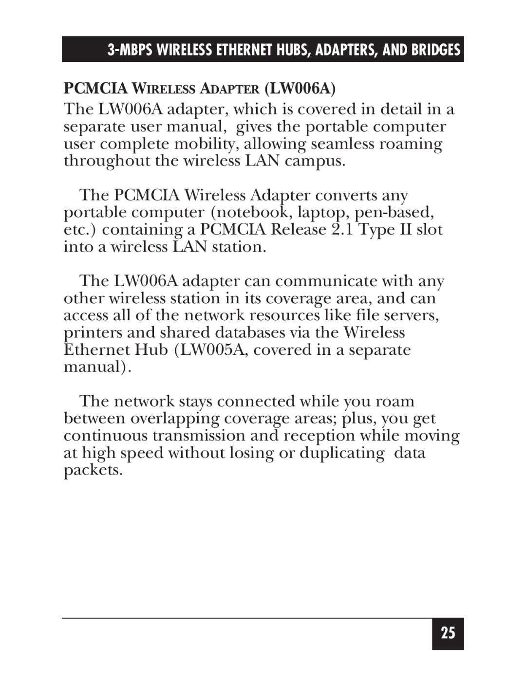 Black Box LW012AE, LW011AE, LW008A, LW005A, LW009A, LW003A, LW002A, LW004A, LW007A, LW010A, LW001A Pcmcia Wireless Adapter LW006A 