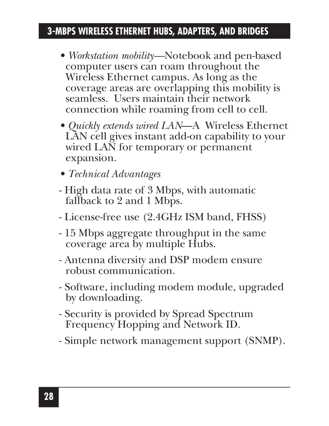 Black Box LW008A, LW012AE, LW011AE, LW005A, LW009A, LW003A, LW002A, LW004A Mbps Wireless Ethernet HUBS, ADAPTERS, and Bridges 