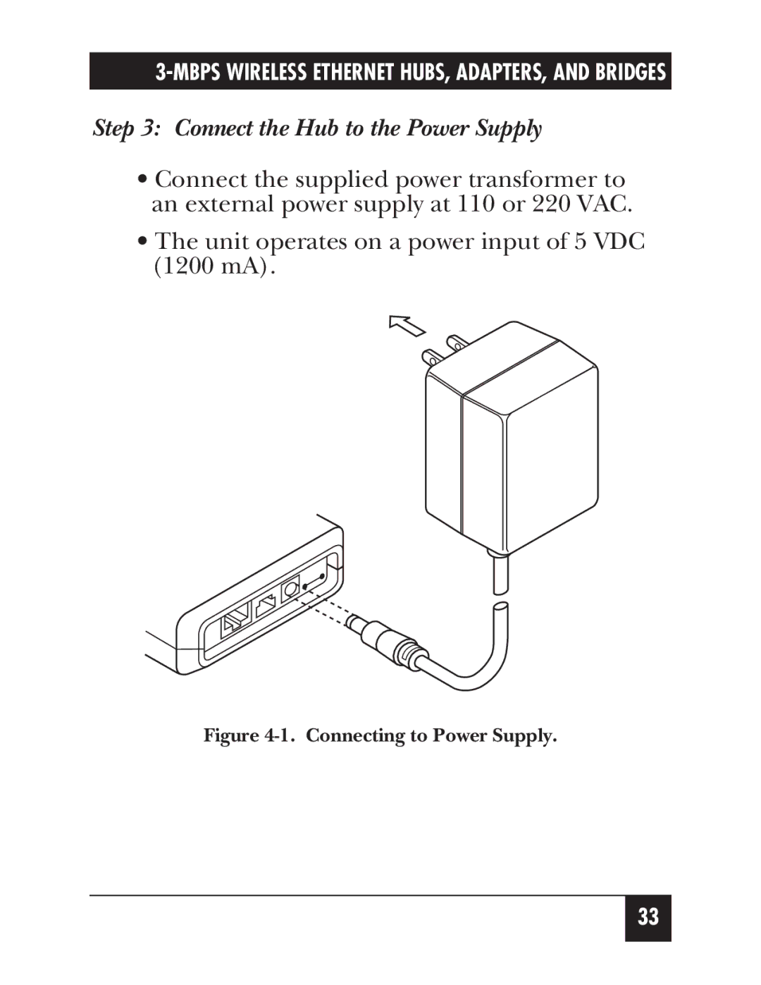 Black Box LW004A, LW012AE, LW011AE, LW008A, LW005A, LW009A Connect the Hub to the Power Supply, Connecting to Power Supply 