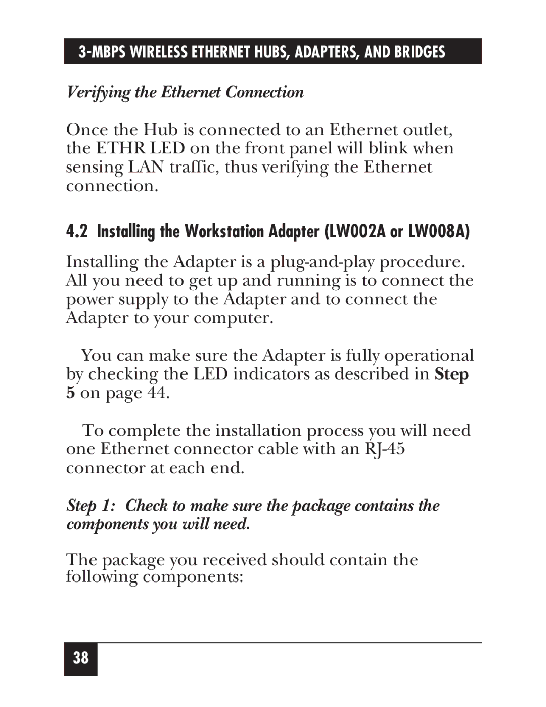 Black Box LW012AE, LW011AE, LW008A, LW005A, LW009A, LW003A, LW002A, LW004A, LW007A, LW010A manual Verifying the Ethernet Connection 