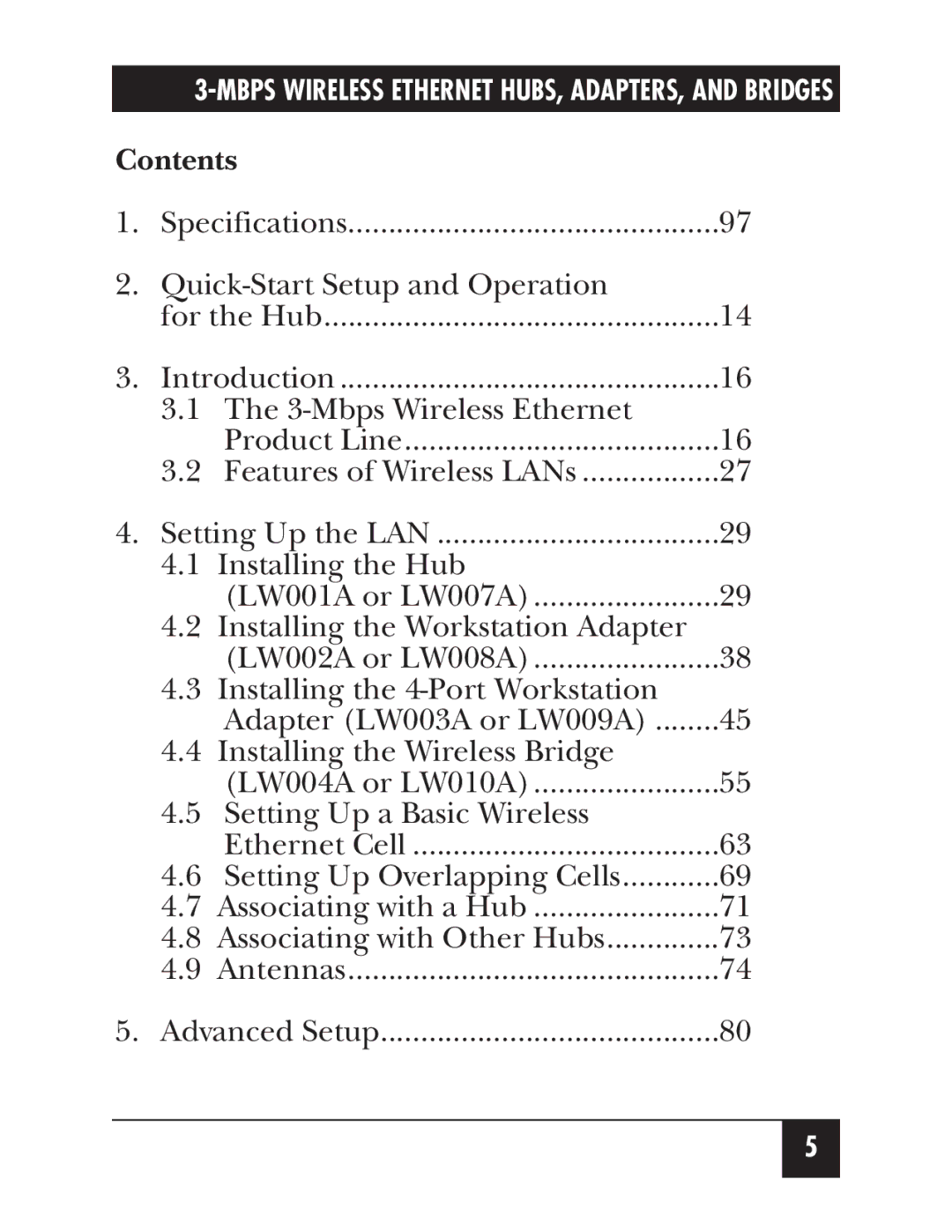 Black Box LW003A, LW012AE, LW011AE, LW008A, LW005A, LW009A, LW002A, LW004A, LW007A, LW010A, LW001A manual Contents 