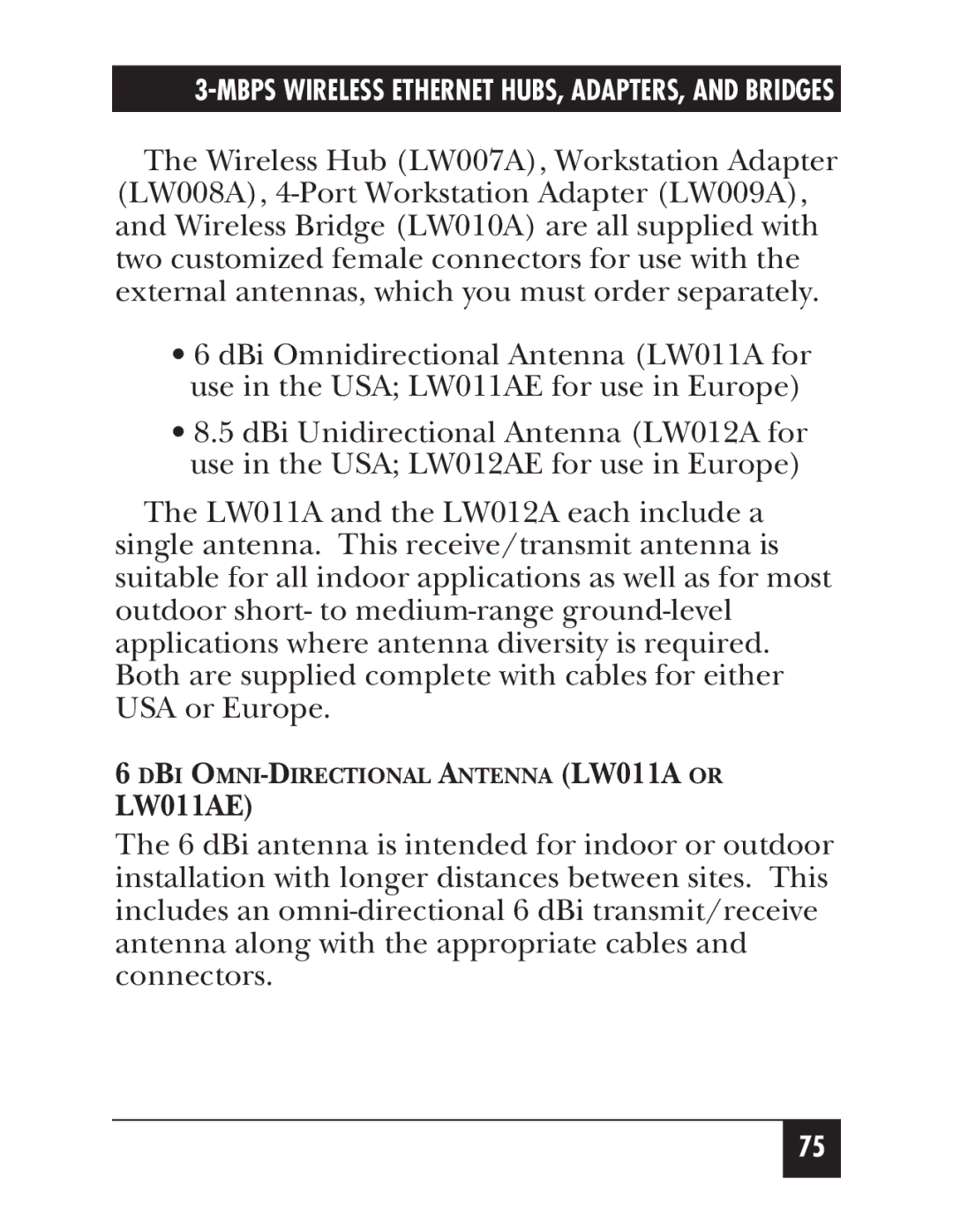 Black Box LW001A, LW012AE, LW008A, LW005A, LW009A, LW003A, LW002A, LW004A, LW007A, LW010A manual LW011AE 