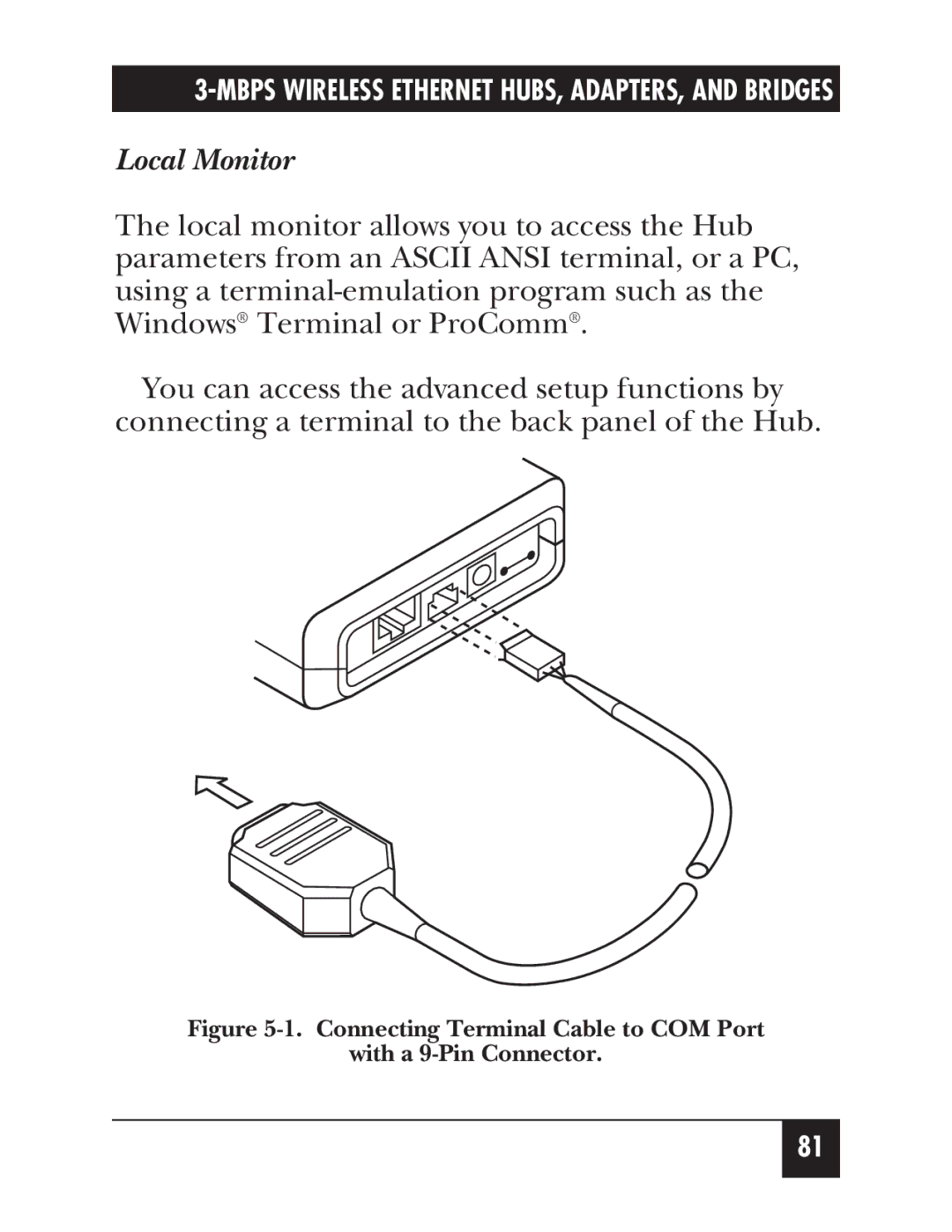 Black Box LW005A, LW012AE, LW011AE, LW008A Local Monitor, Connecting Terminal Cable to COM Port With a 9-Pin Connector 