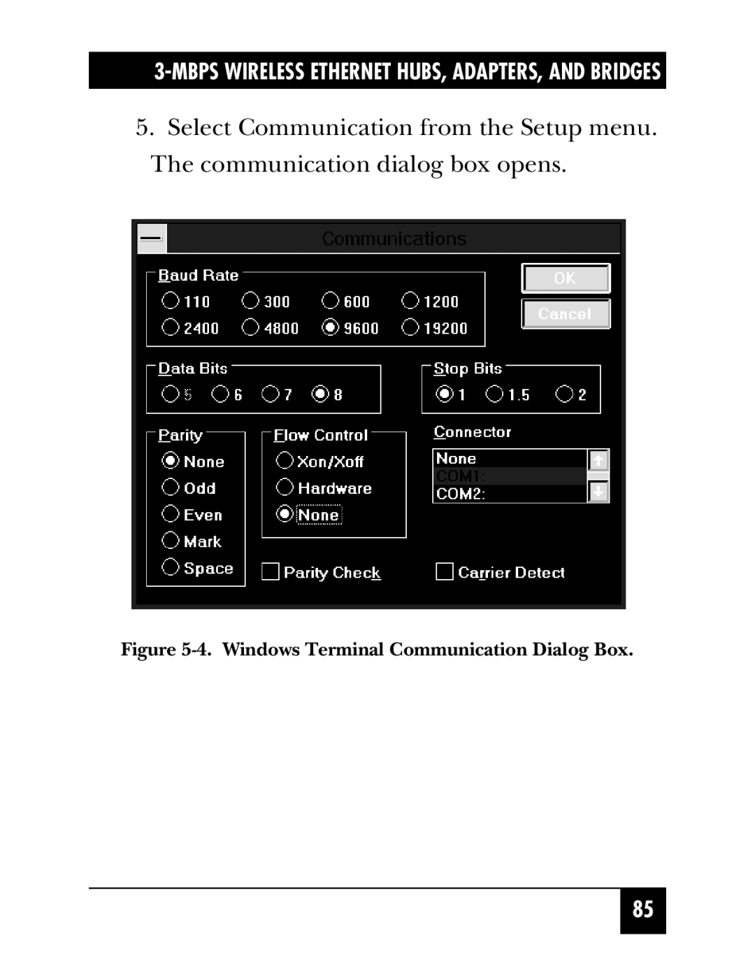 Black Box LW004A, LW012AE, LW011AE, LW008A, LW005A, LW009A, LW003A, LW002A, LW007A Windows Terminal Communication Dialog Box 