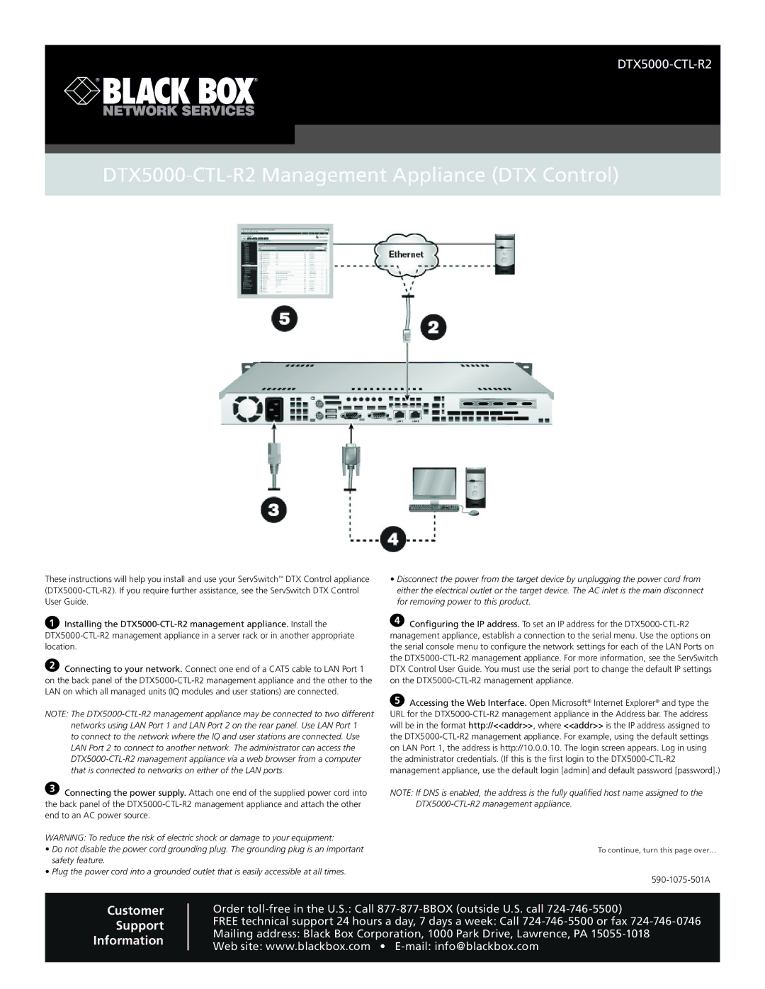 Black Box management appliance (DTX control) manual DTX5000-CTL-R2 Management Appliance DTX Control, 590-1075-501A 