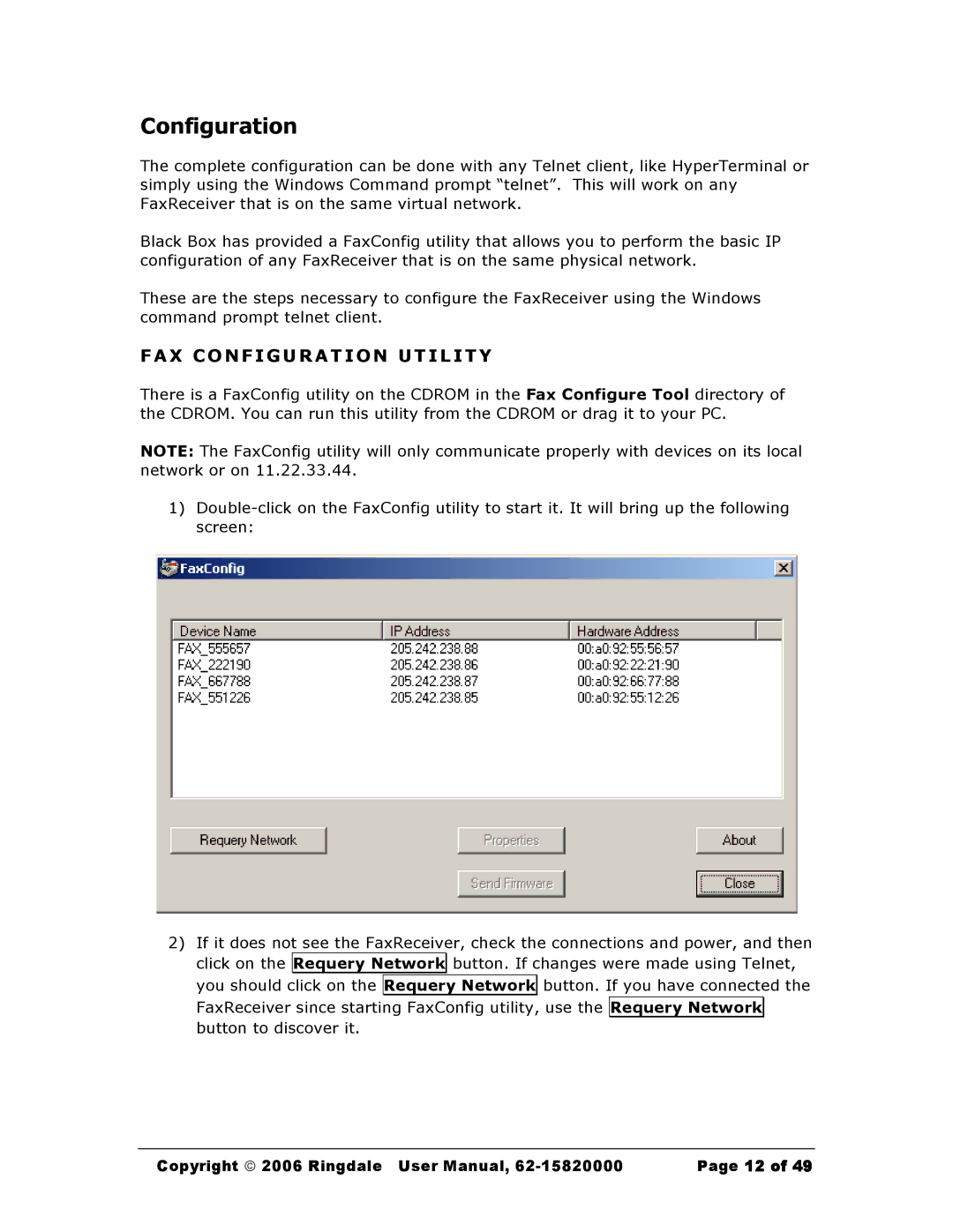 Black Box MC200A, Black Box Network Services FaxReceiver user manual FAX Configuration Utility 