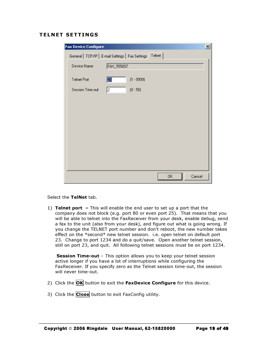 Black Box Black Box Network Services FaxReceiver, MC200A user manual Telnet Settings 