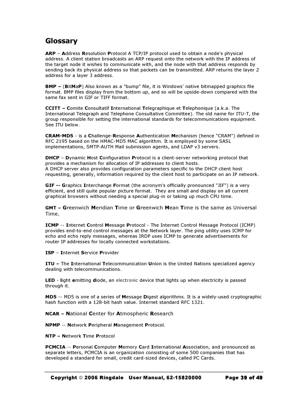 Black Box Black Box Network Services FaxReceiver, MC200A user manual Glossary, Ncar National Center for Atmospheric Research 