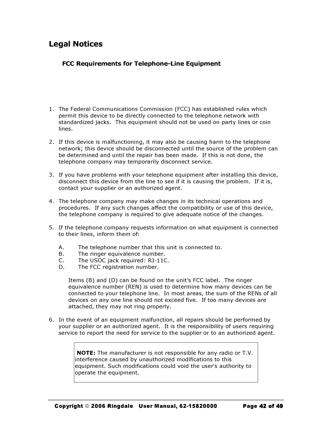 Black Box MC200A, Black Box Network Services FaxReceiver Legal Notices, FCC Requirements for Telephone-Line Equipment 