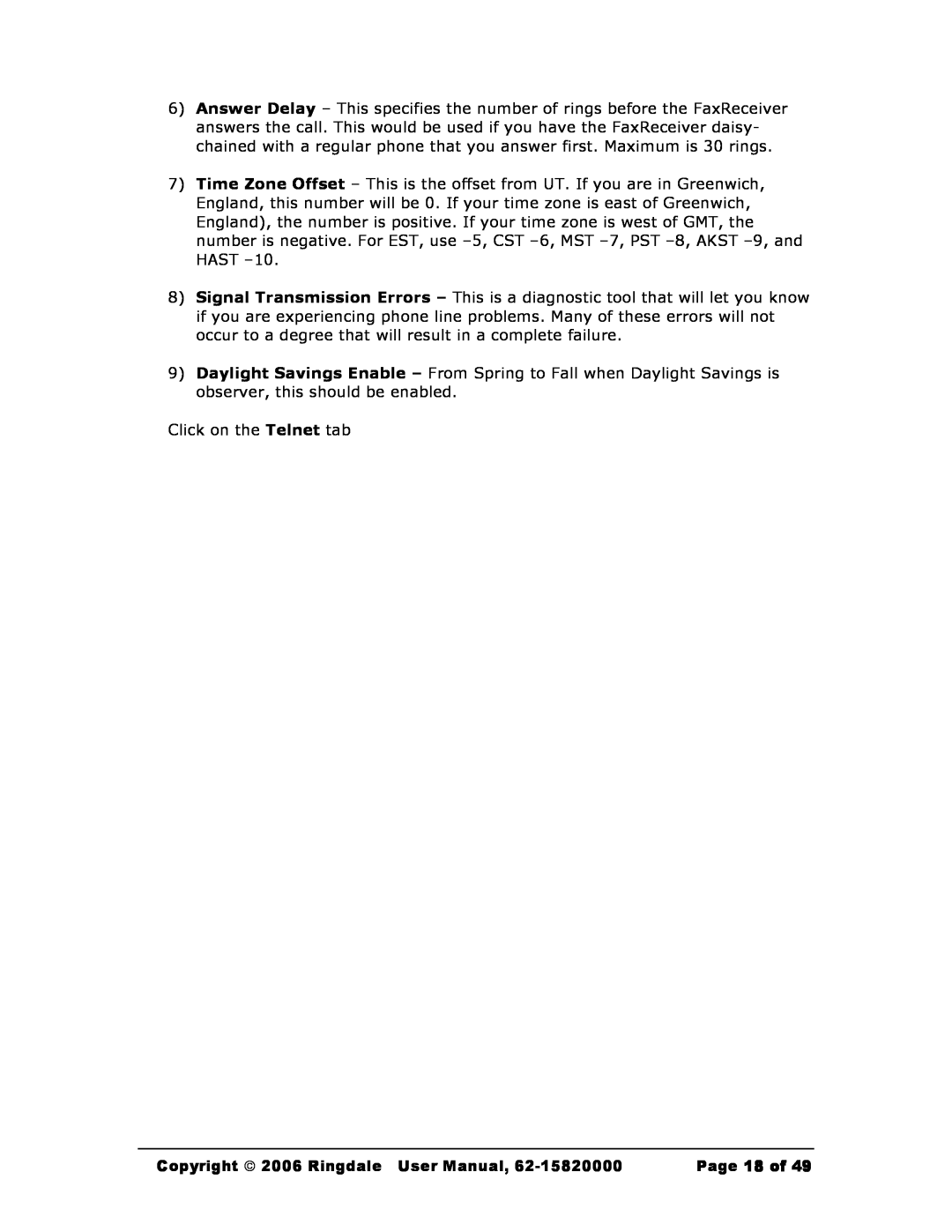 Black Box MC200A user manual Click on the Telnet tab, Copyright  2006 Ringdale User Manual, Page 18 of 
