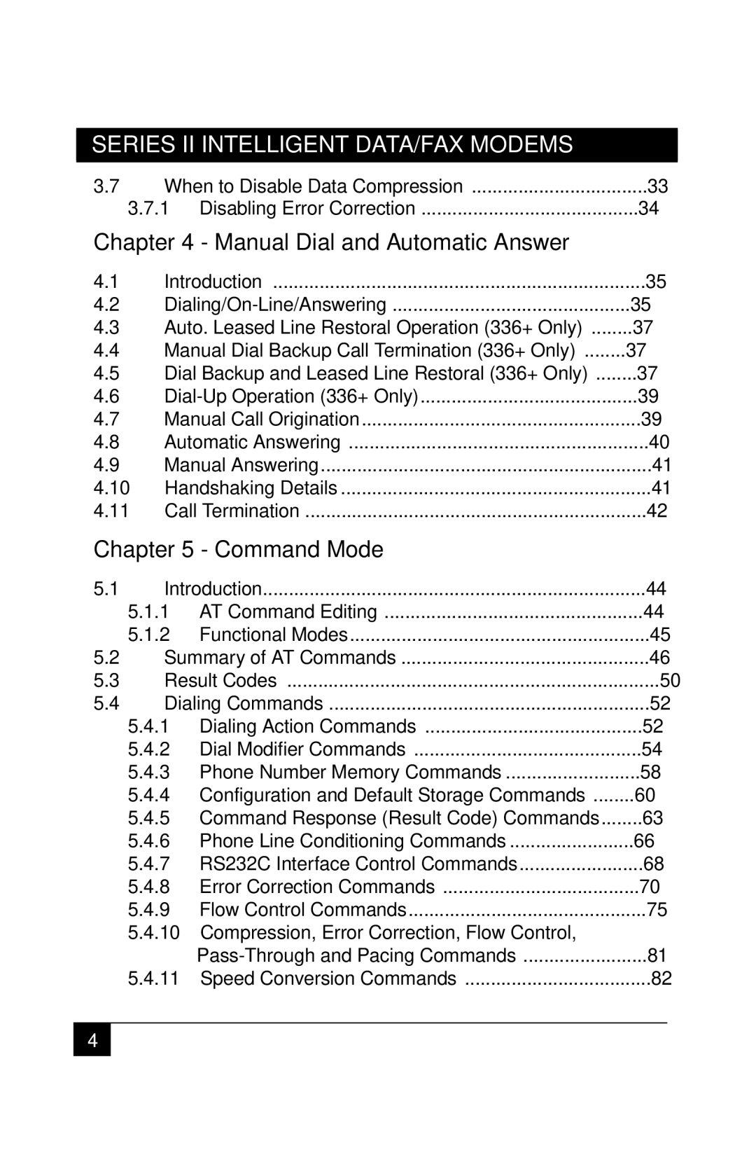 Black Box MD1641A, MD1640A manual Manual Dial and Automatic Answer, Command Mode 