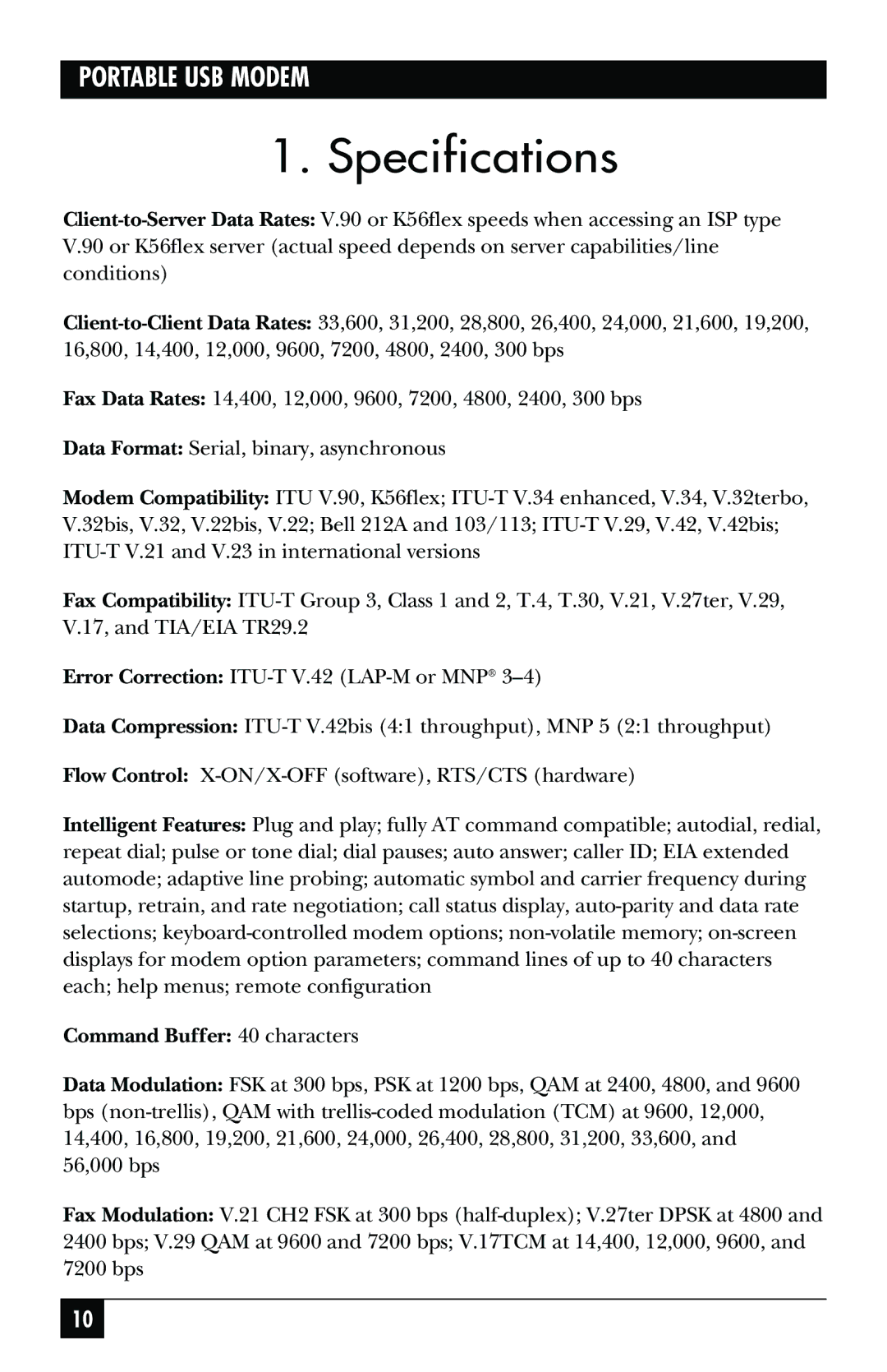 Black Box MD403A user manual Specifications, Command Buffer 40 characters 