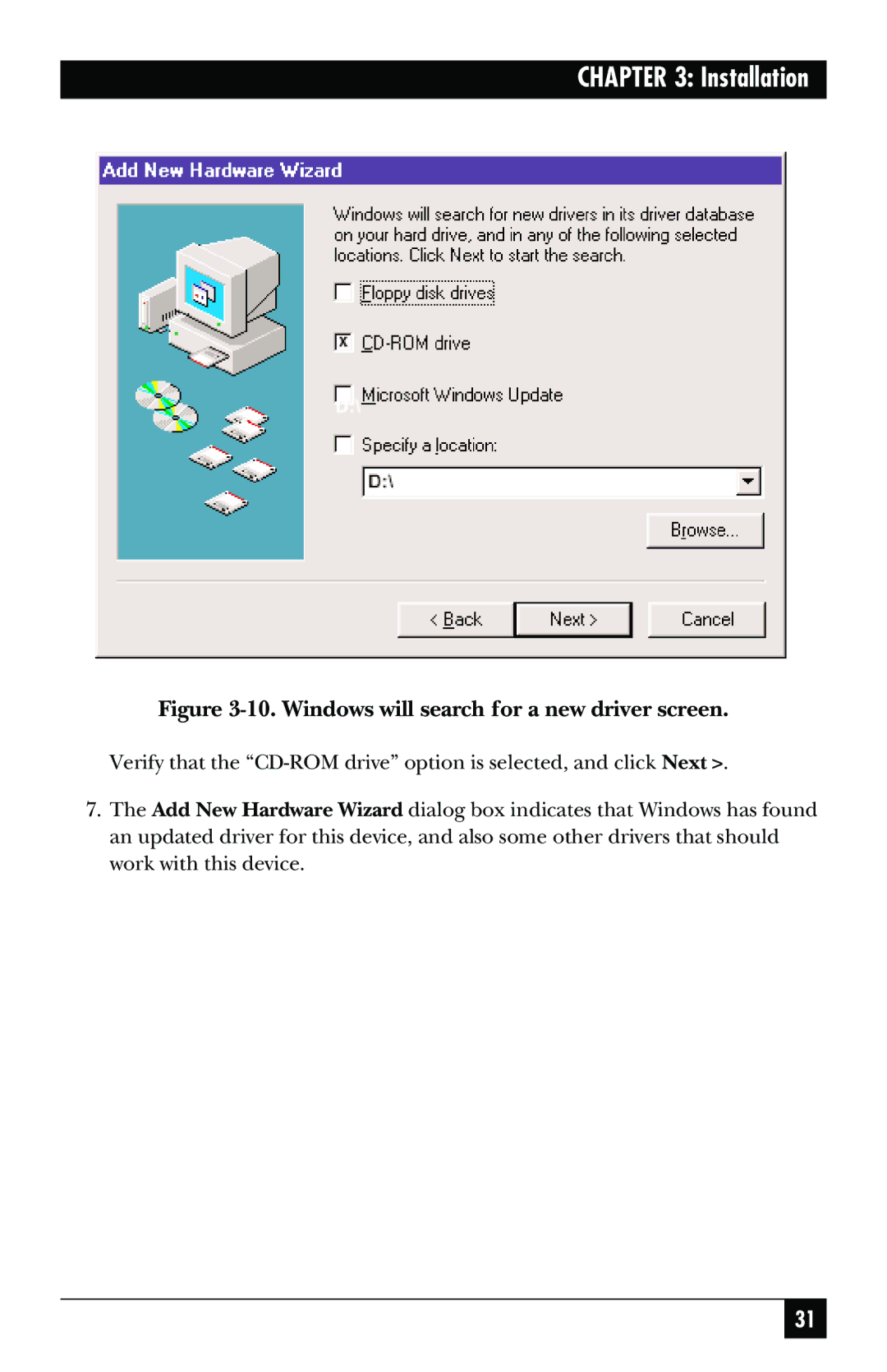 Black Box MD403A user manual Windows will search for a new driver screen 