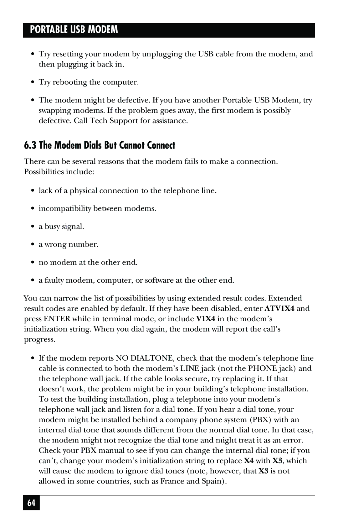 Black Box MD403A user manual Modem Dials But Cannot Connect 