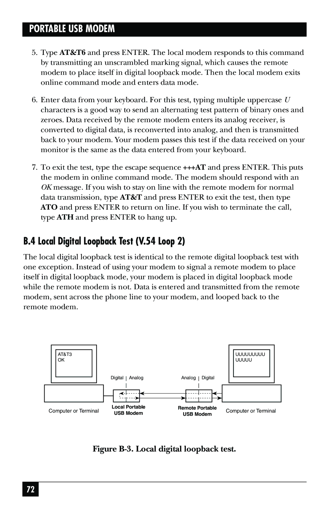 Black Box MD403A user manual Local Digital Loopback Test V.54 Loop, Figure B-3. Local digital loopback test 