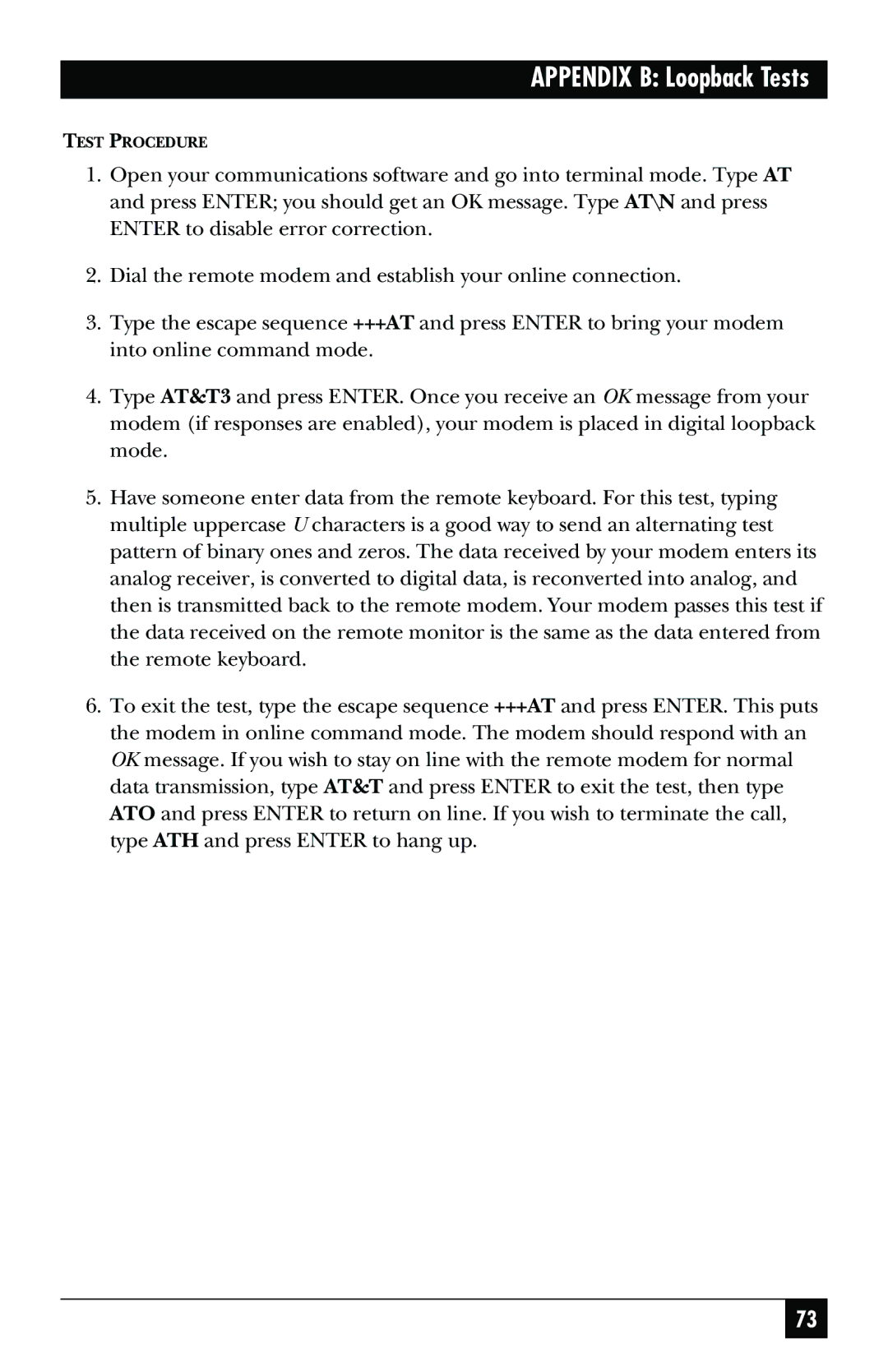 Black Box MD403A user manual Appendix B Loopback Tests 