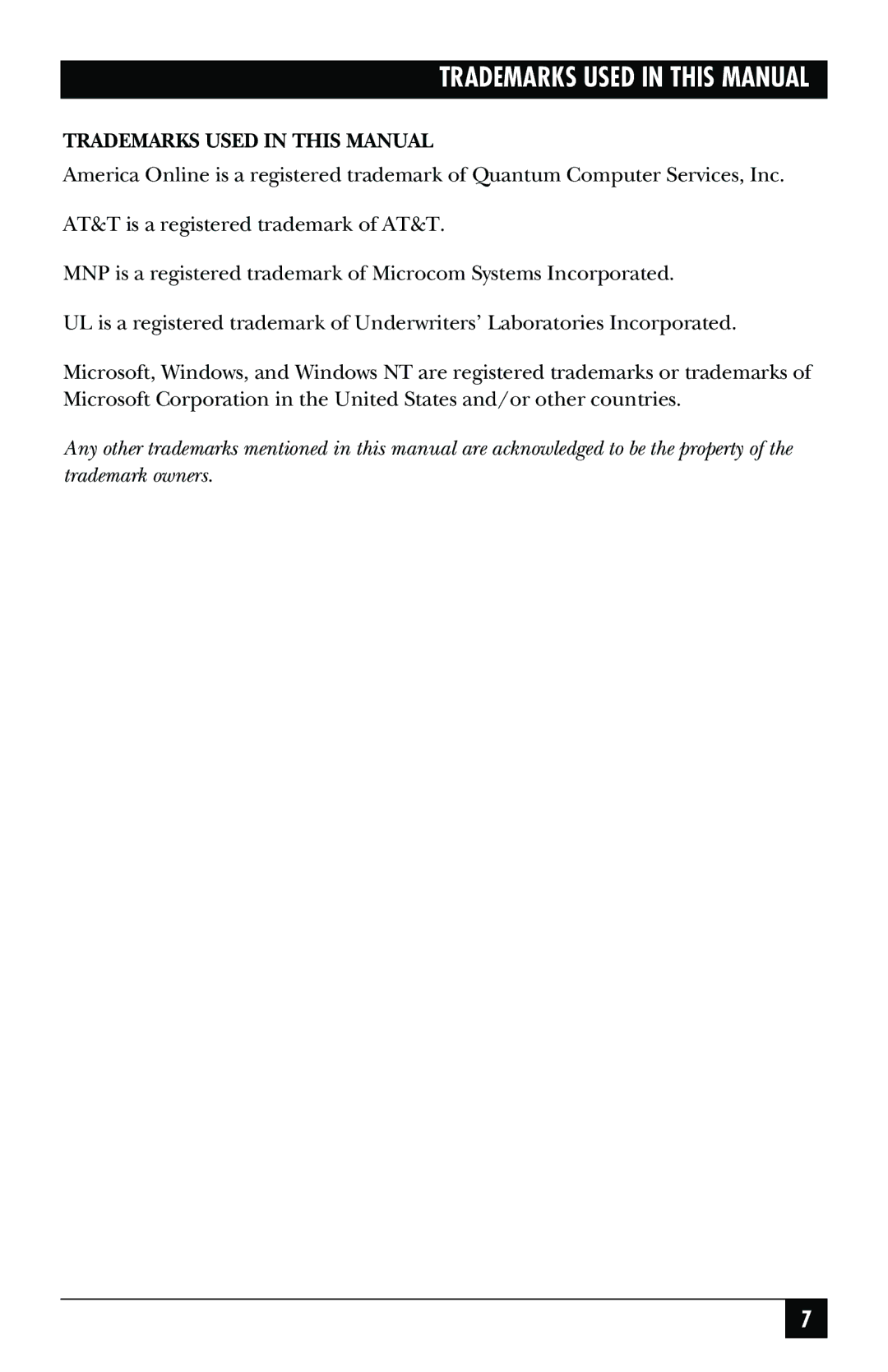 Black Box MD403A user manual Trademarks Used in this Manual 