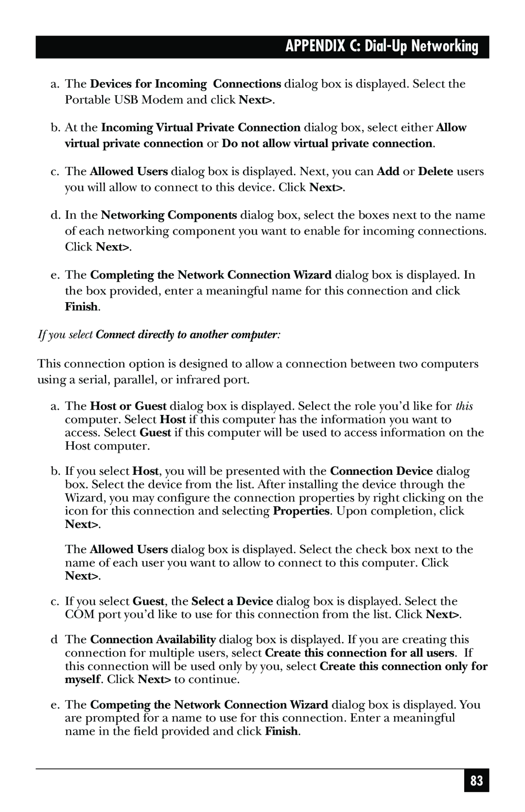 Black Box MD403A user manual If you select Connect directly to another computer 