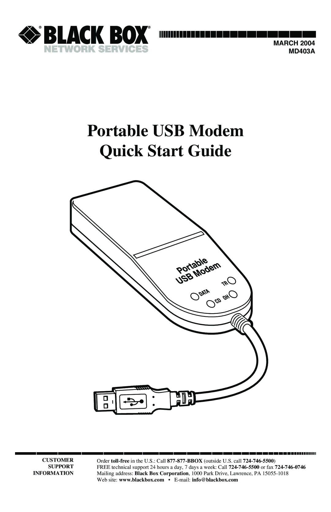 Black Box MD403A quick start Portable USB Modem Quick Start Guide 