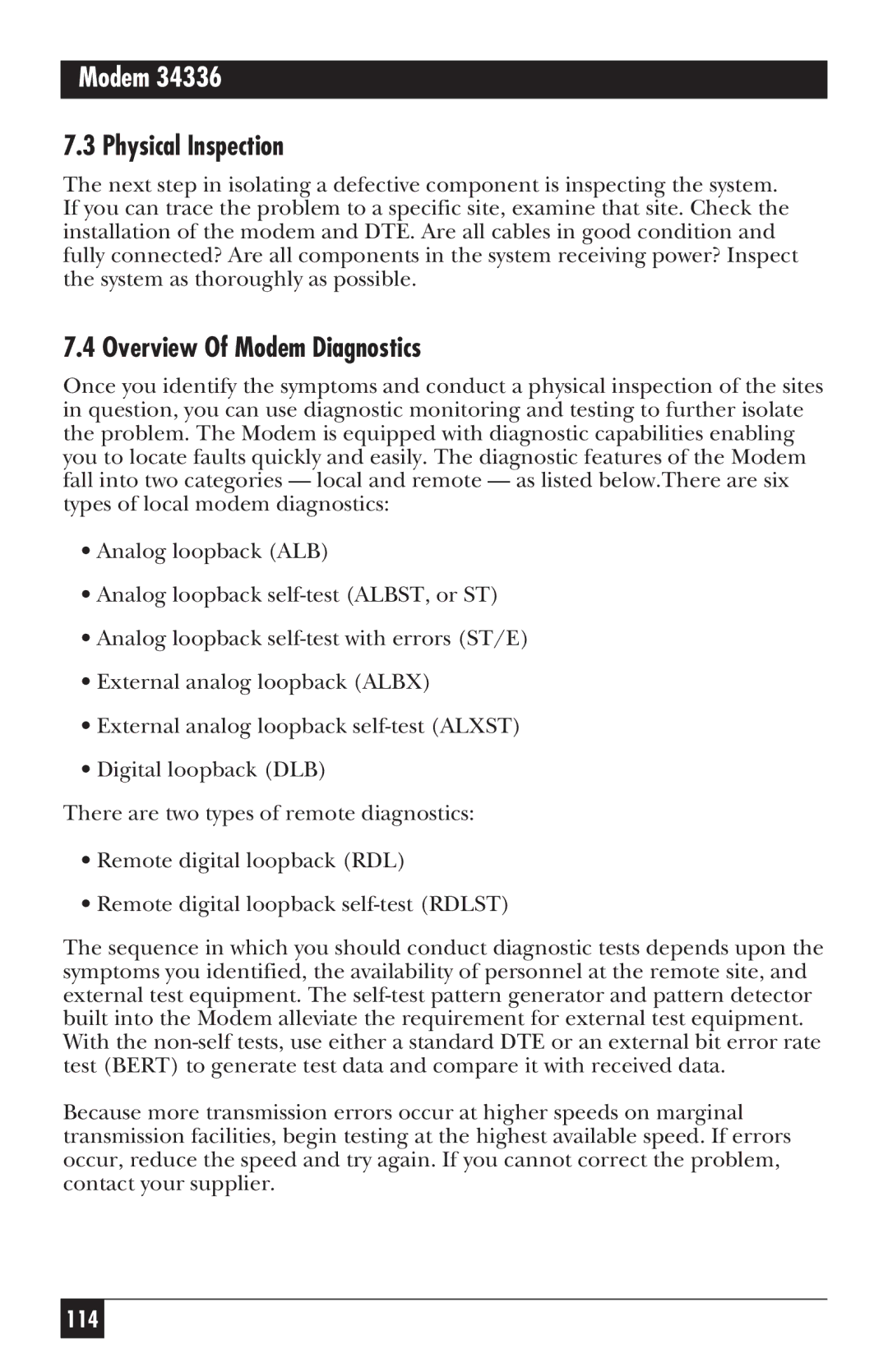 Black Box 34336, MD885AE-R2, MD885C-R2, MD885A-R3 user manual Physical Inspection, Overview Of Modem Diagnostics 