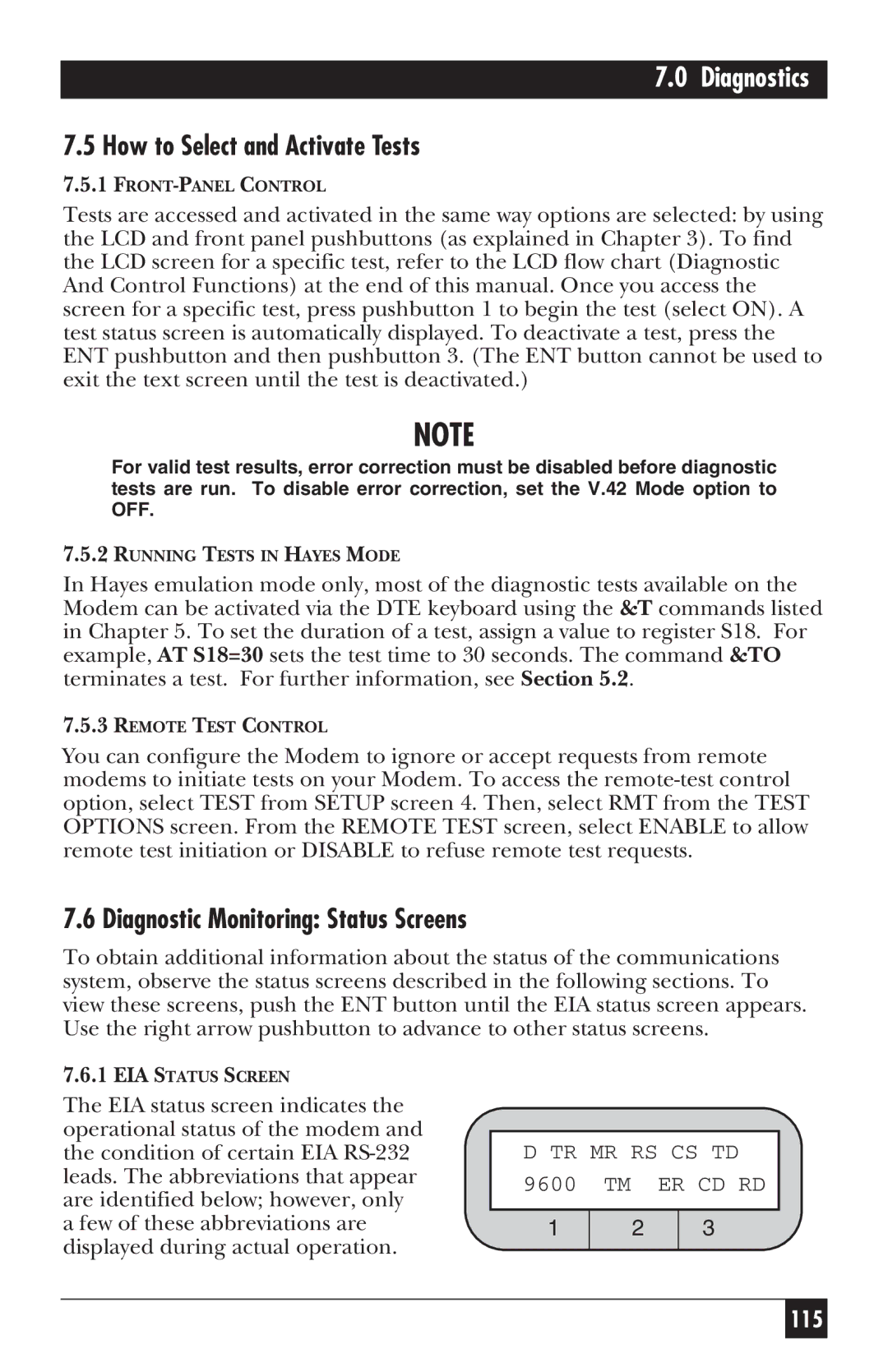 Black Box MD885AE-R2, MD885C-R2, MD885A-R3, 34336 How to Select and Activate Tests, Diagnostic Monitoring Status Screens 