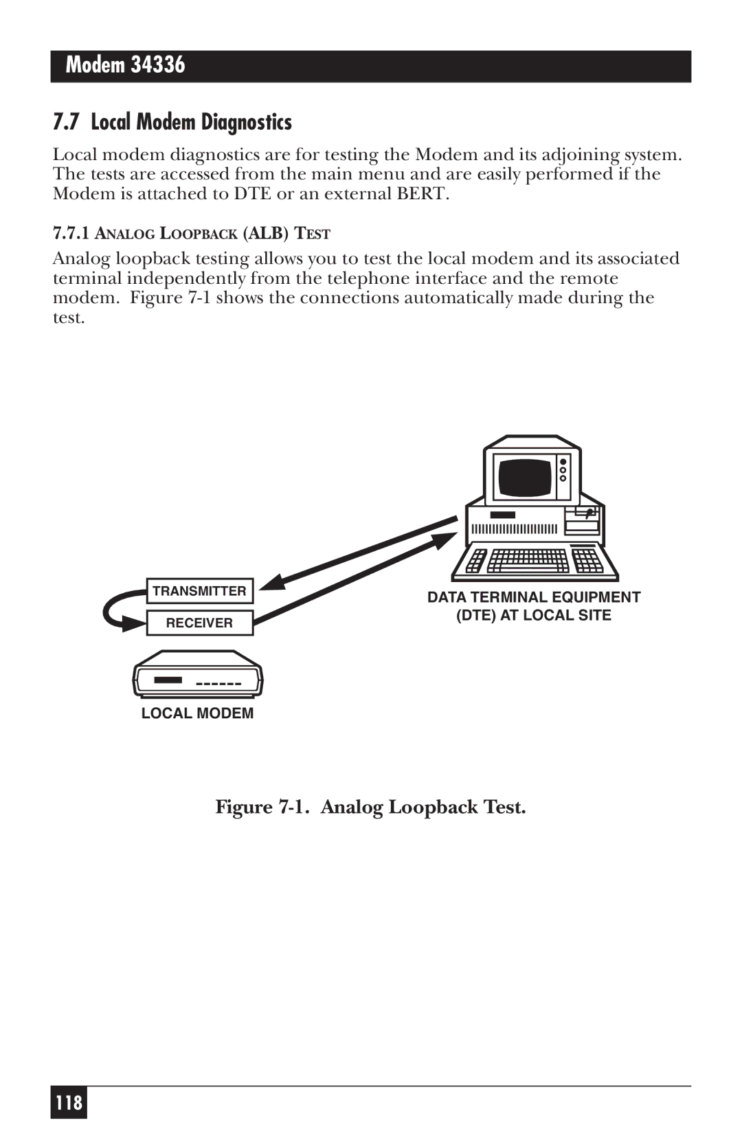 Black Box 34336, MD885AE-R2, MD885C-R2, MD885A-R3 user manual Local Modem Diagnostics, Analog Loopback Test 